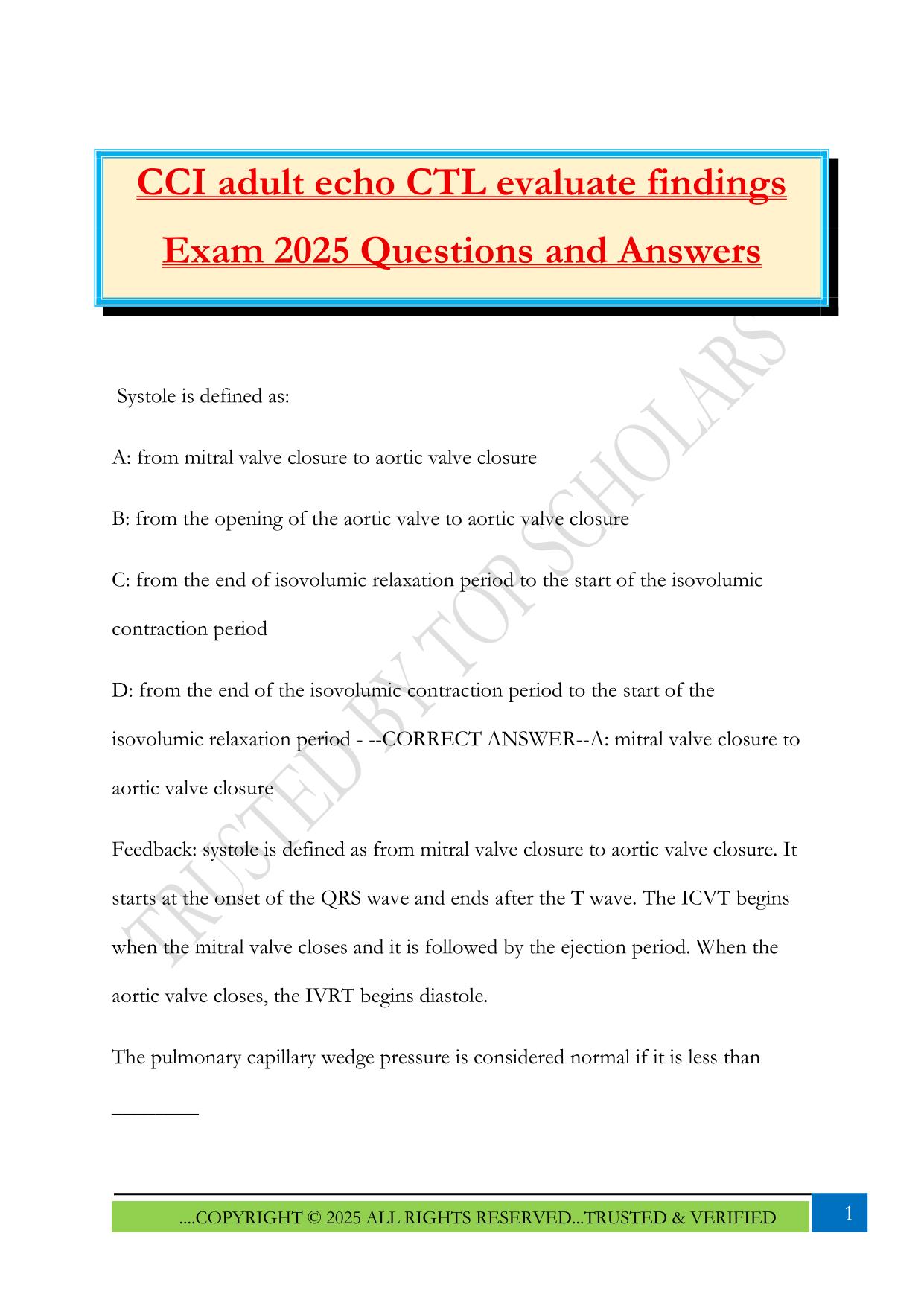 CCI adult echo CTL evaluate findings Exam 2025 Questions and Answers