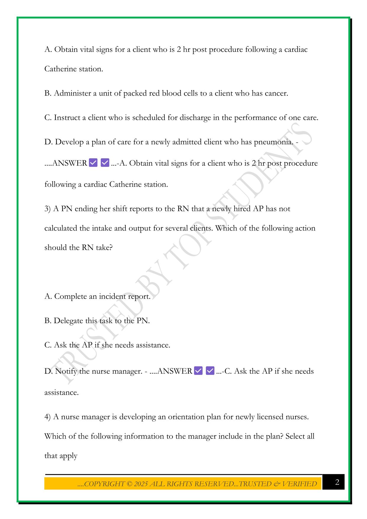 ATI NURSING LEADERSHIP AND MANAGEMENT EXAM 2025 QUESTIONS AND ANSWERS