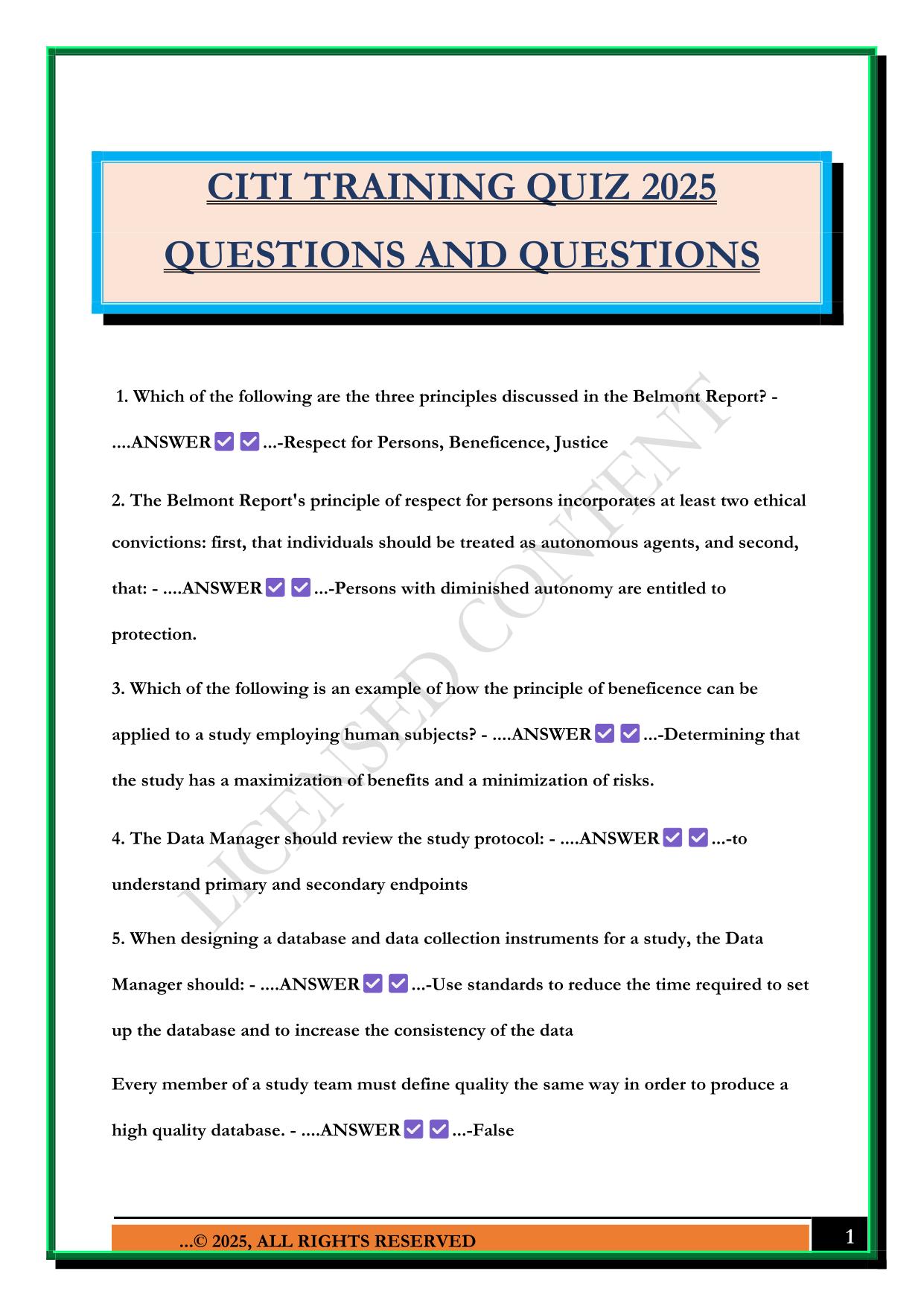 CITI TRAINING QUIZ 2025 QUESTIONS AND QUESTIONS