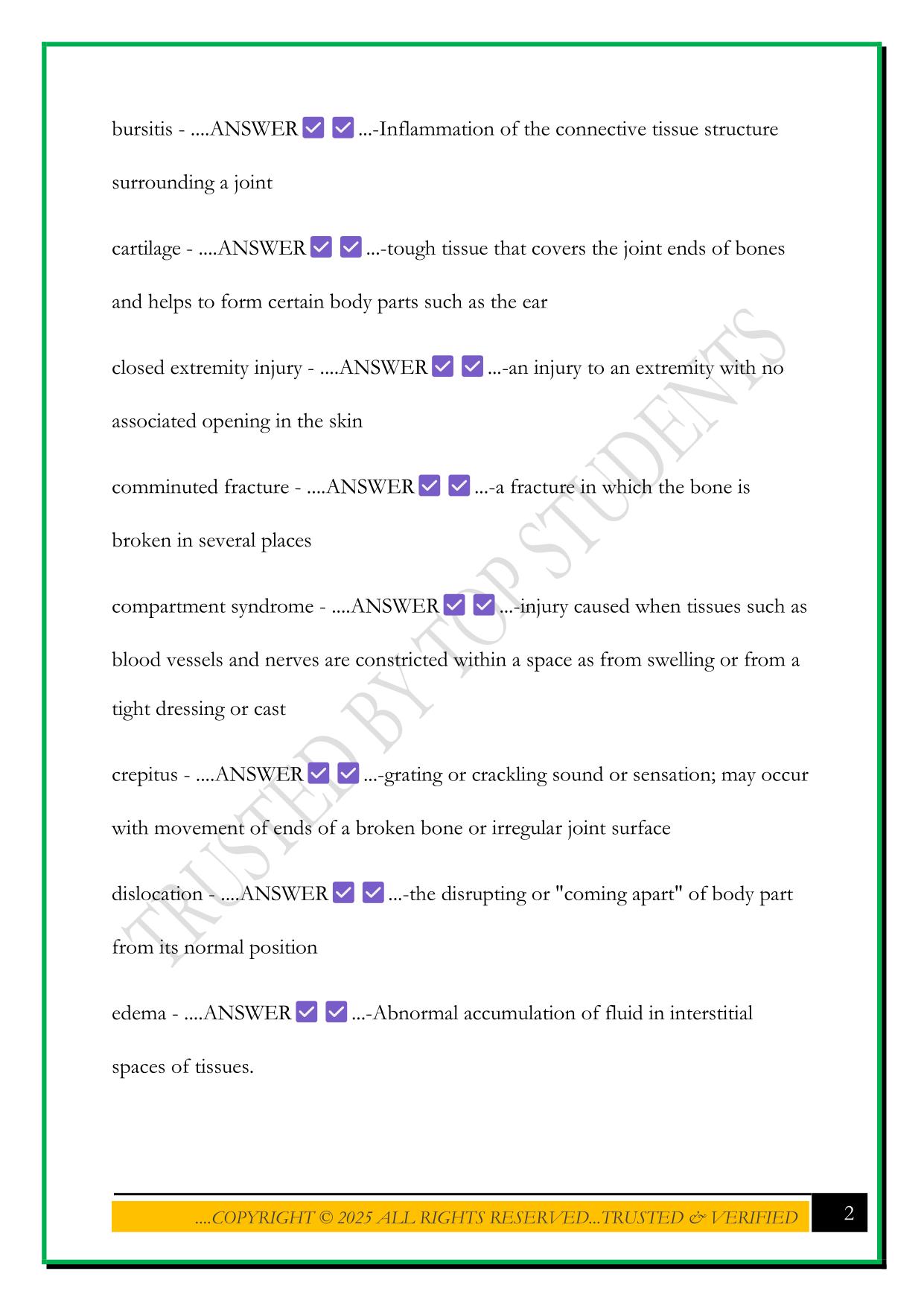 HCB MUSCULOSKELETAL AND DERMATOLOGY EXAM 2025 QUESTIONS AND ANSWERS