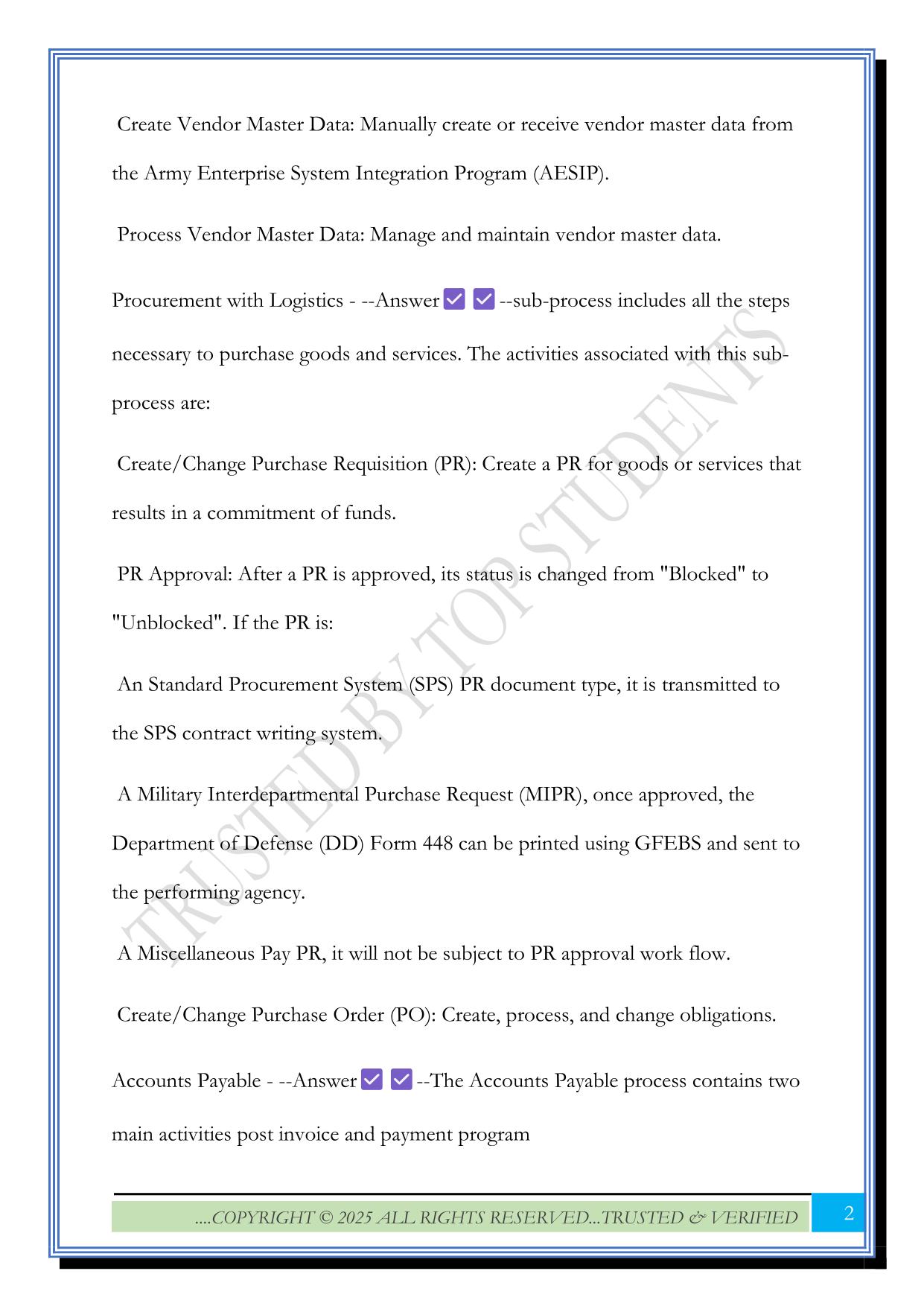 GFEBS L250E Acquisition Process Overview Exam 2025 Questions and Answers