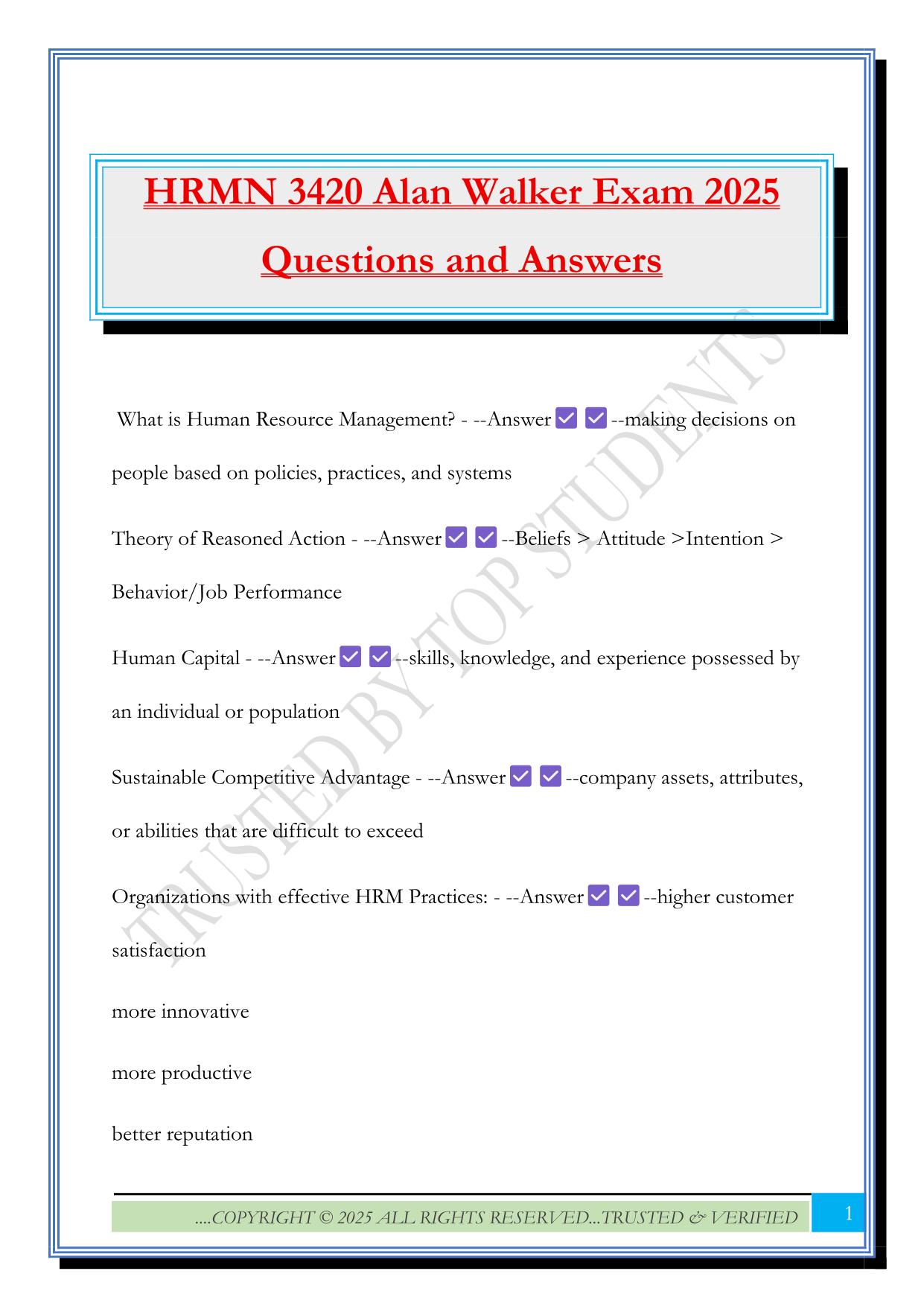 HRMN 3420 Fall 2025 Bundled Exams Questions and Answers |100% Pass Verified and Updated