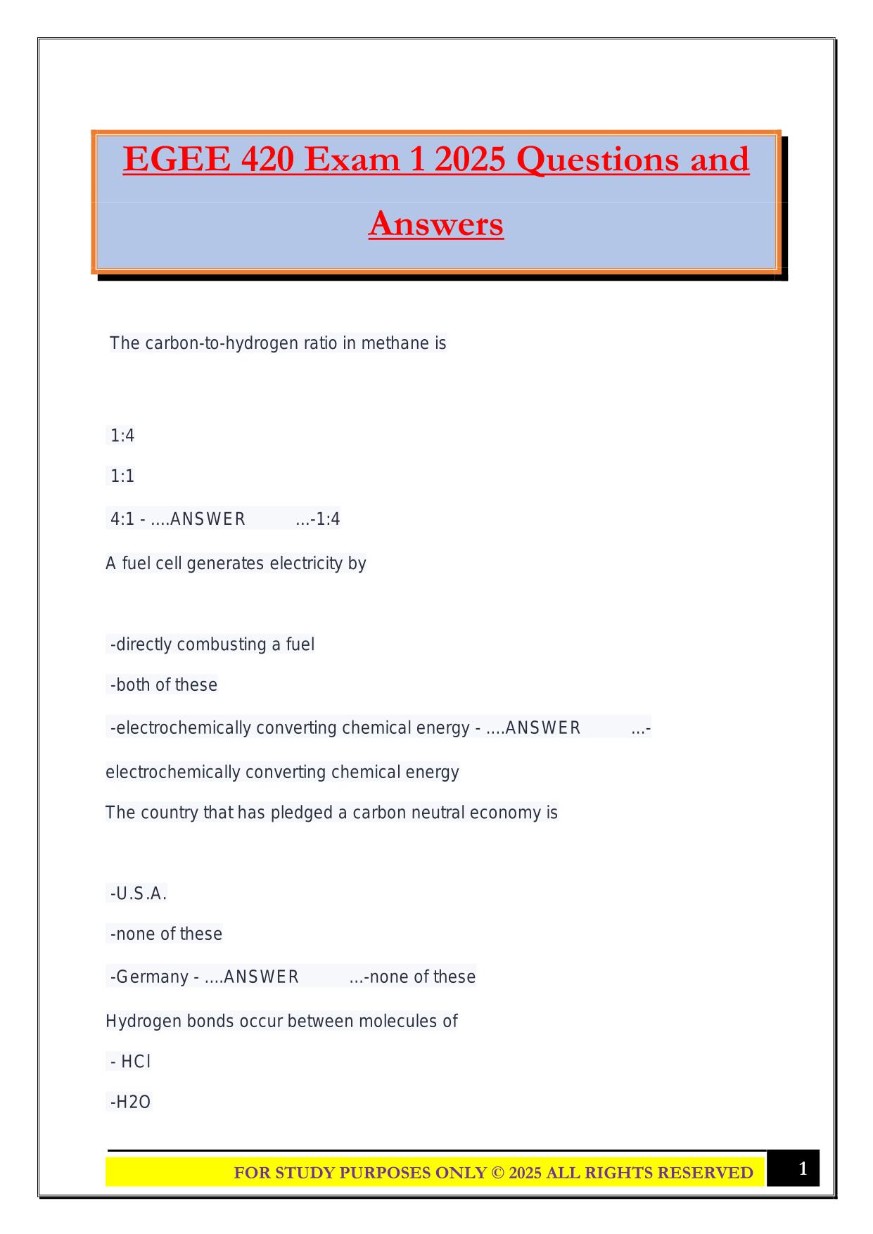 EGEE 420 Exam 1 2025 Questions and Answers