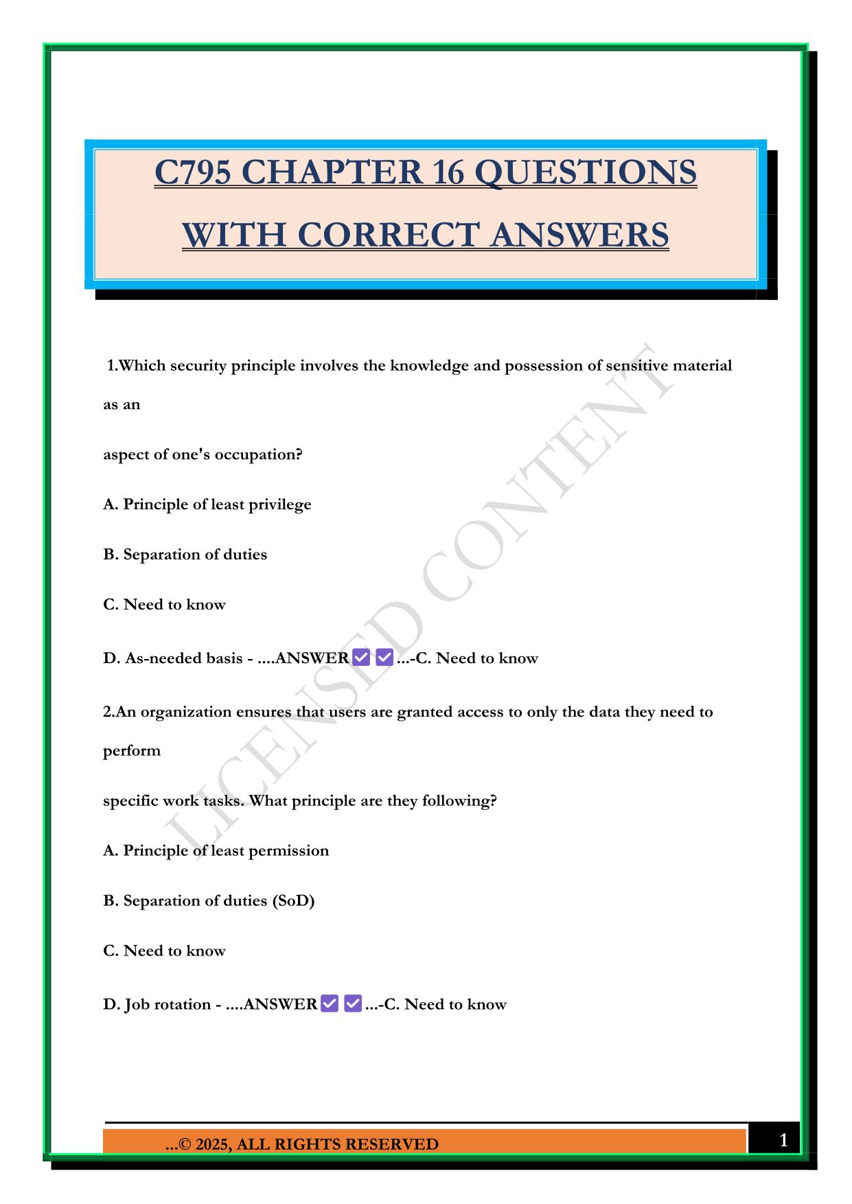 C795 CHAPTER 16 QUESTIONS WITH CORRECT ANSWERS