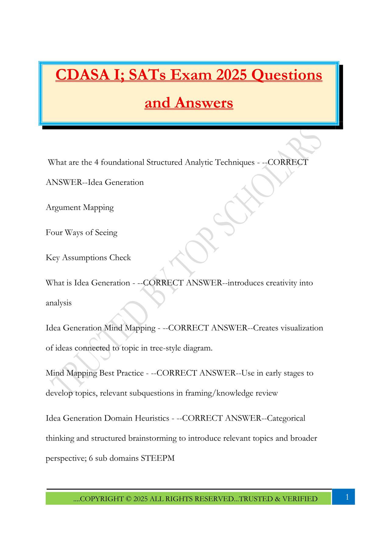 CDASA I; SATs Exam 2025 Questions and Answers