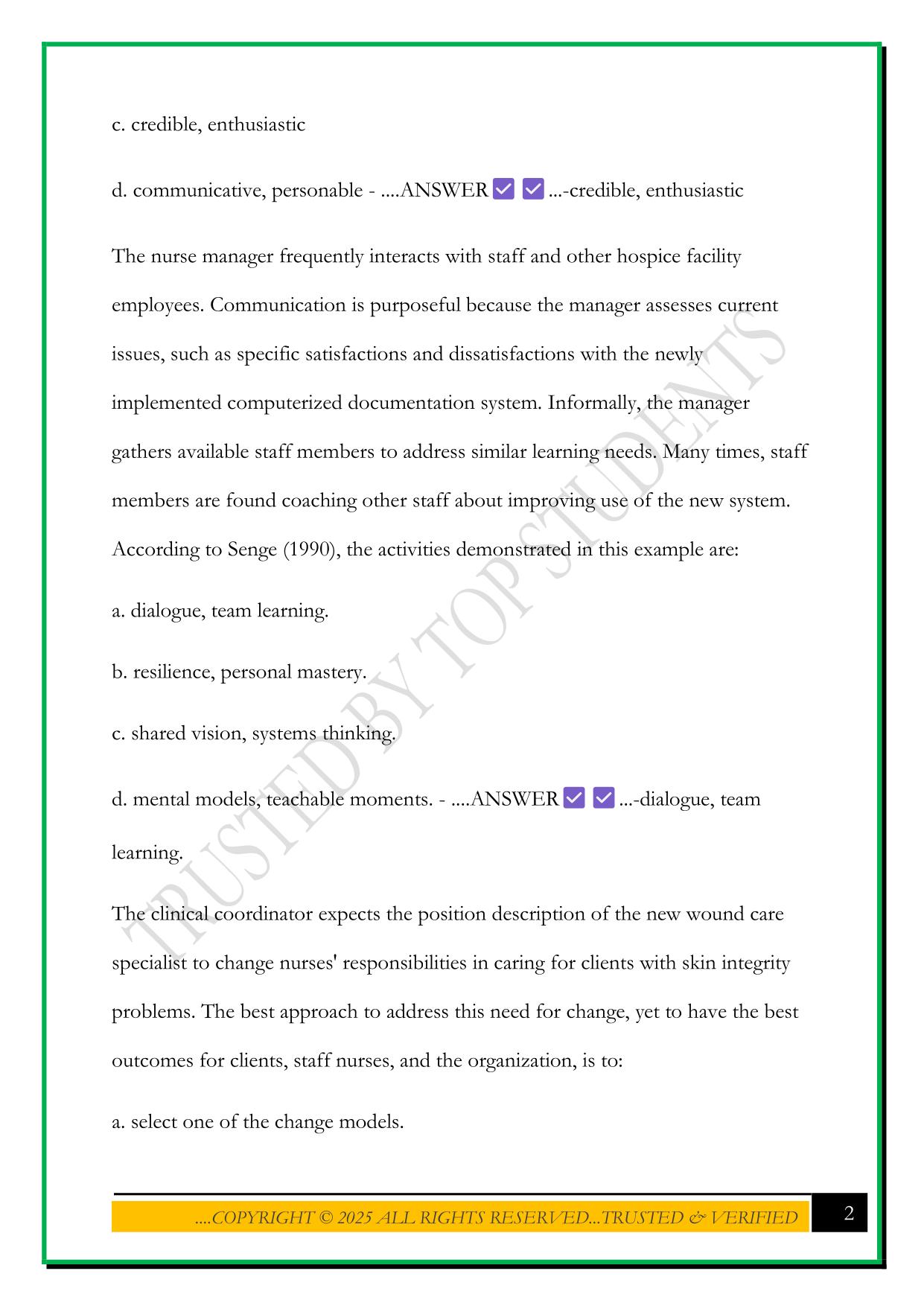 LEADERSHIP CHAPTER 18 EXAM 3 2025 QUESTIONS AND ANSWERS