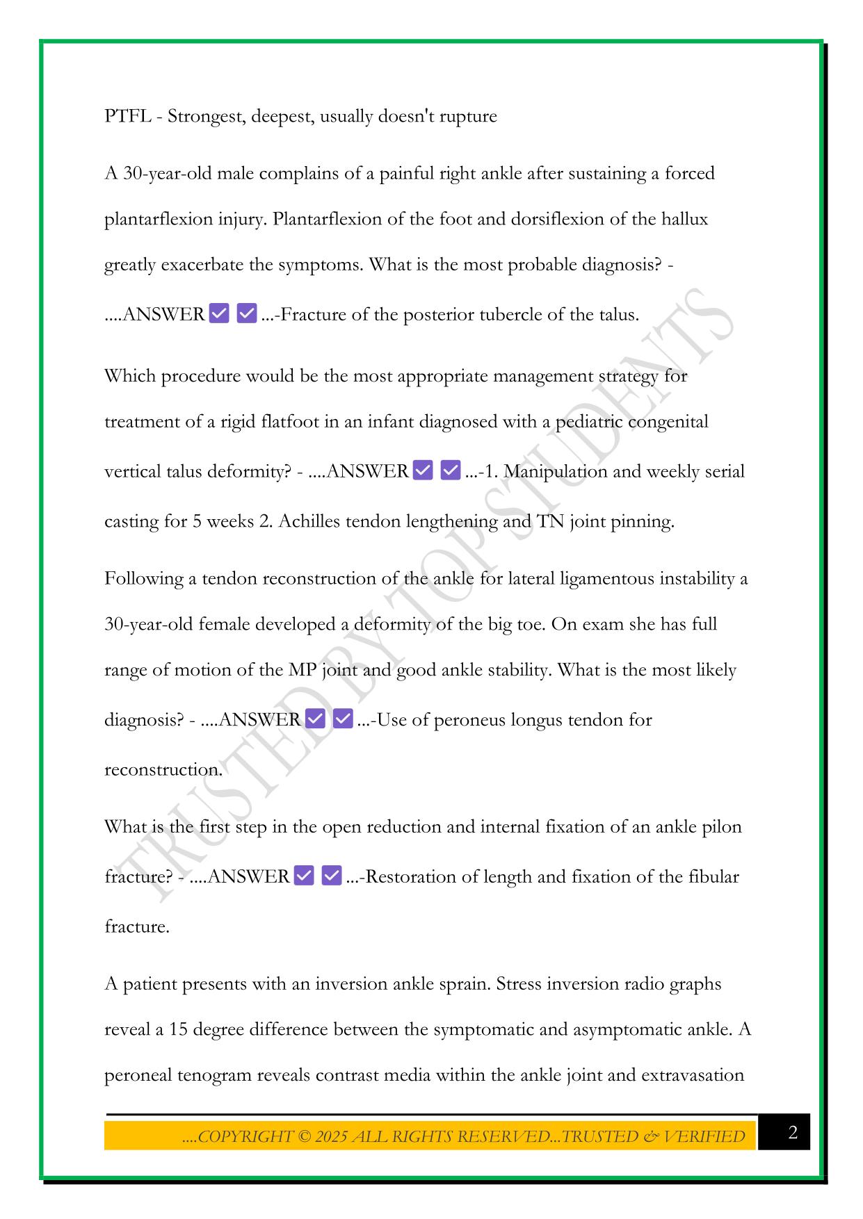 ABFAS REARFOOT EXAM 2025 QUETSIONS AND ANSWERS