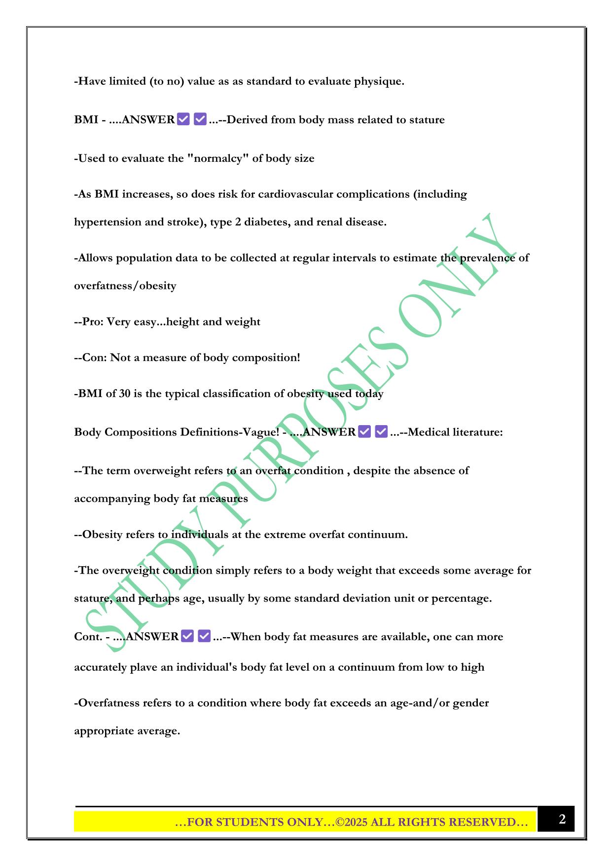 Body Composition Assessment Exam 2025 Questions and Answers