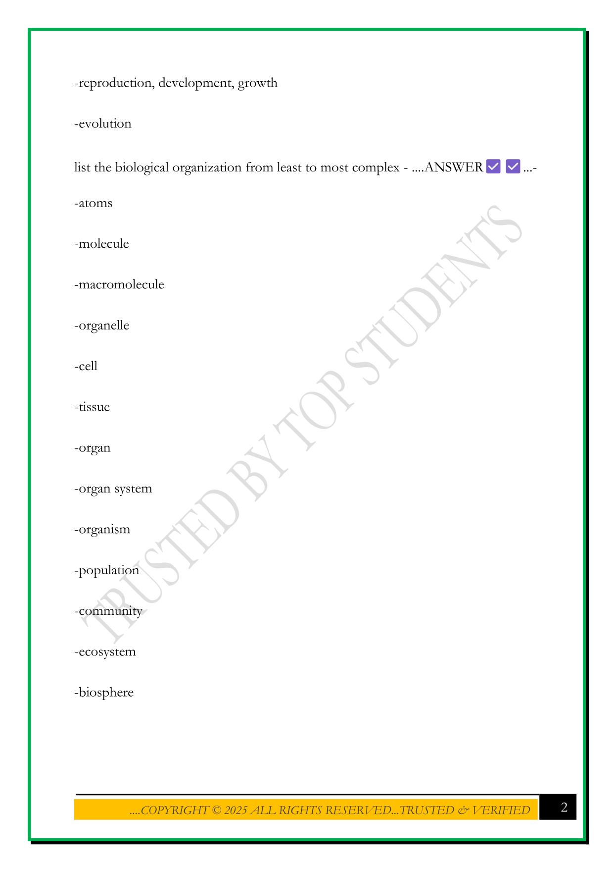 BIOLOGY 201-EXAM 1-UWE POTT- UWGB 2025 QUESTIONS AND ANSWERS