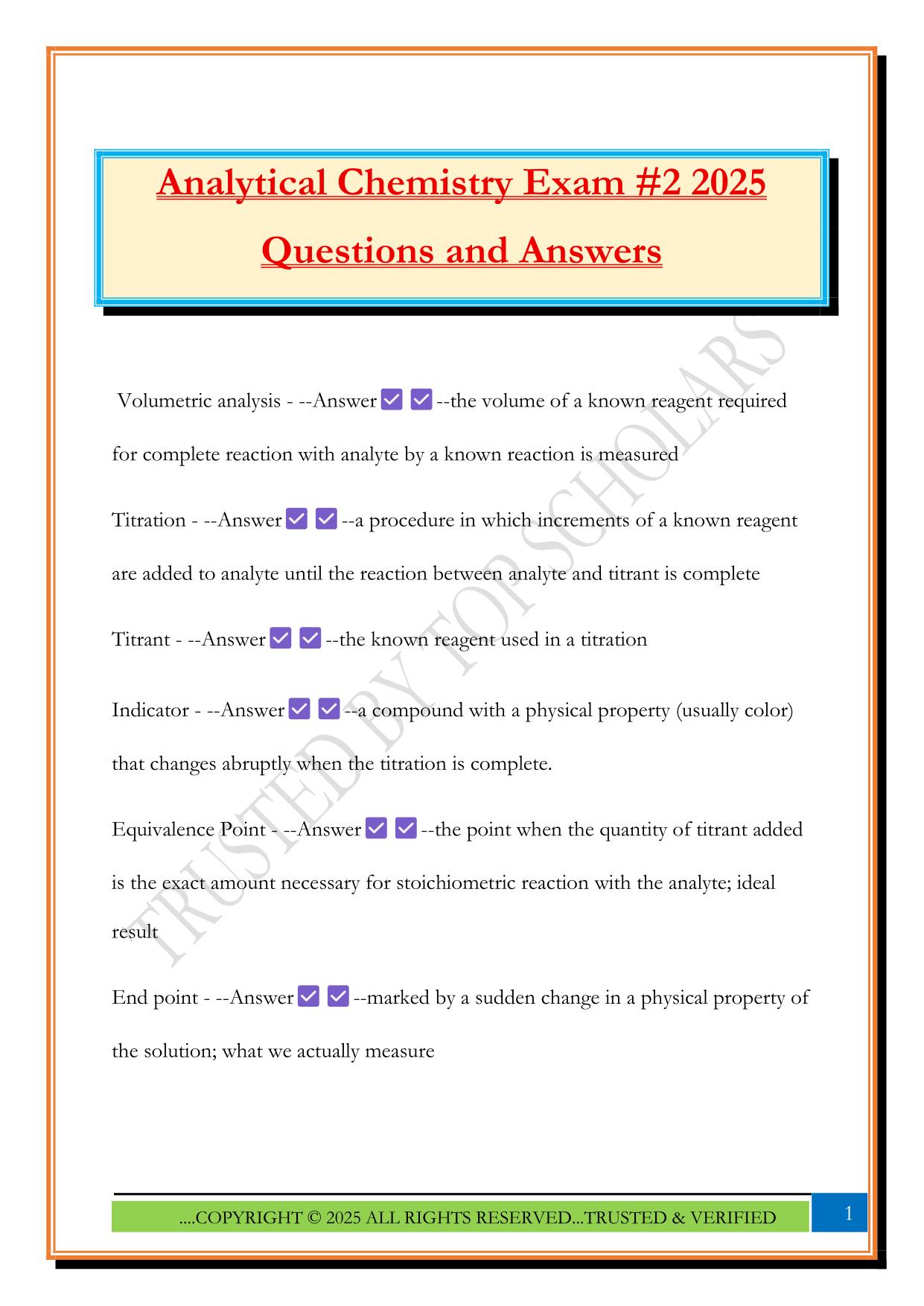 Analytical Chemistry Exam #2 2025 Questions and Answers