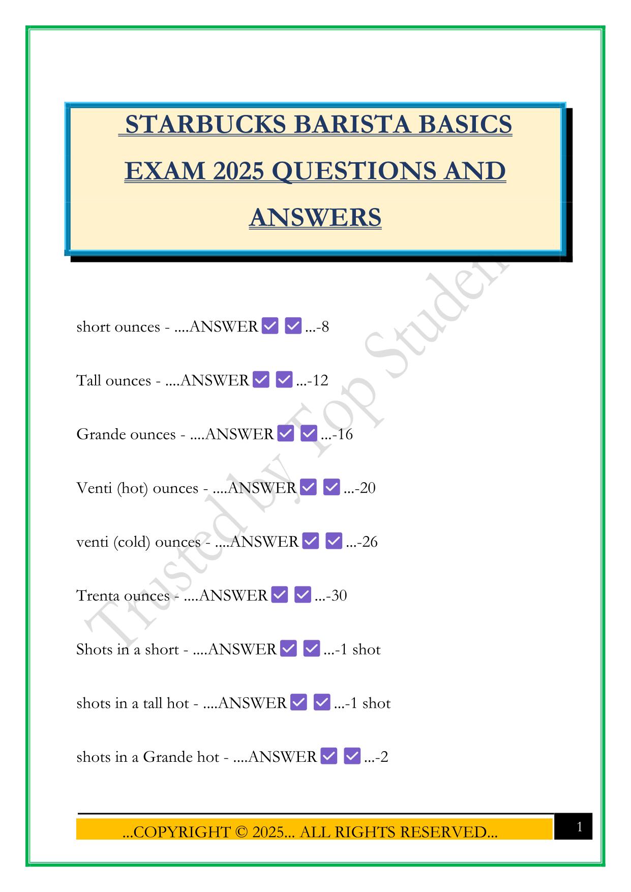 STARBUCKS BARISTA BASICS EXAM 2025 QUESTIONS AND ANSWERS