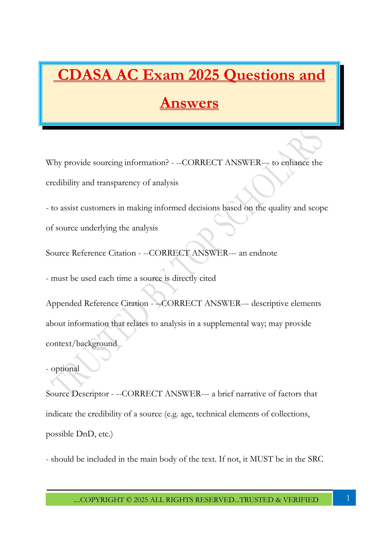 CDASA AC Exam 2025 Questions and Answers