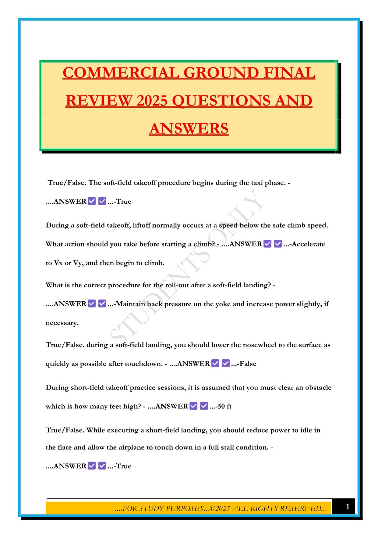 COMMERCIAL GROUND FINAL REVIEW 2025 QUESTIONS AND ANSWERS
