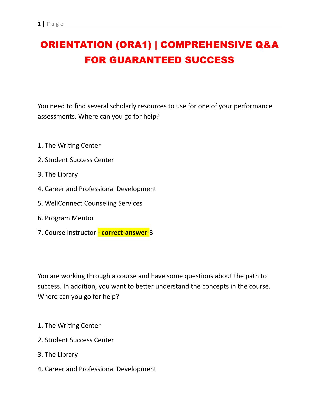 ORIENTATION (ORA1) | COMPREHENSIVE Q&A FOR GUARANTEED SUCCESS