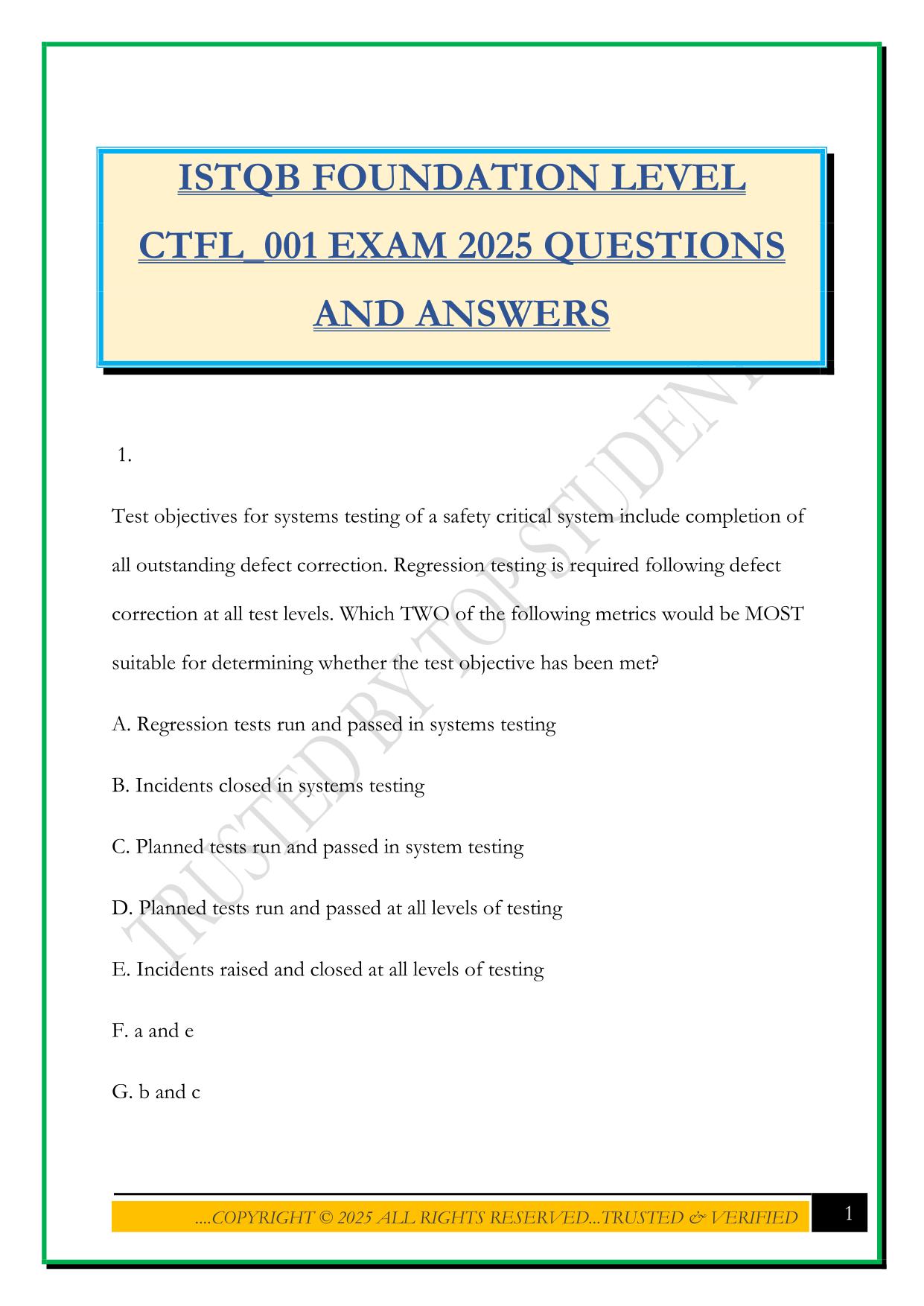 ISTQB FOUNDATION LEVEL CTFL_001 EXAM 2025 QUESTIONS AND ANSWERS
