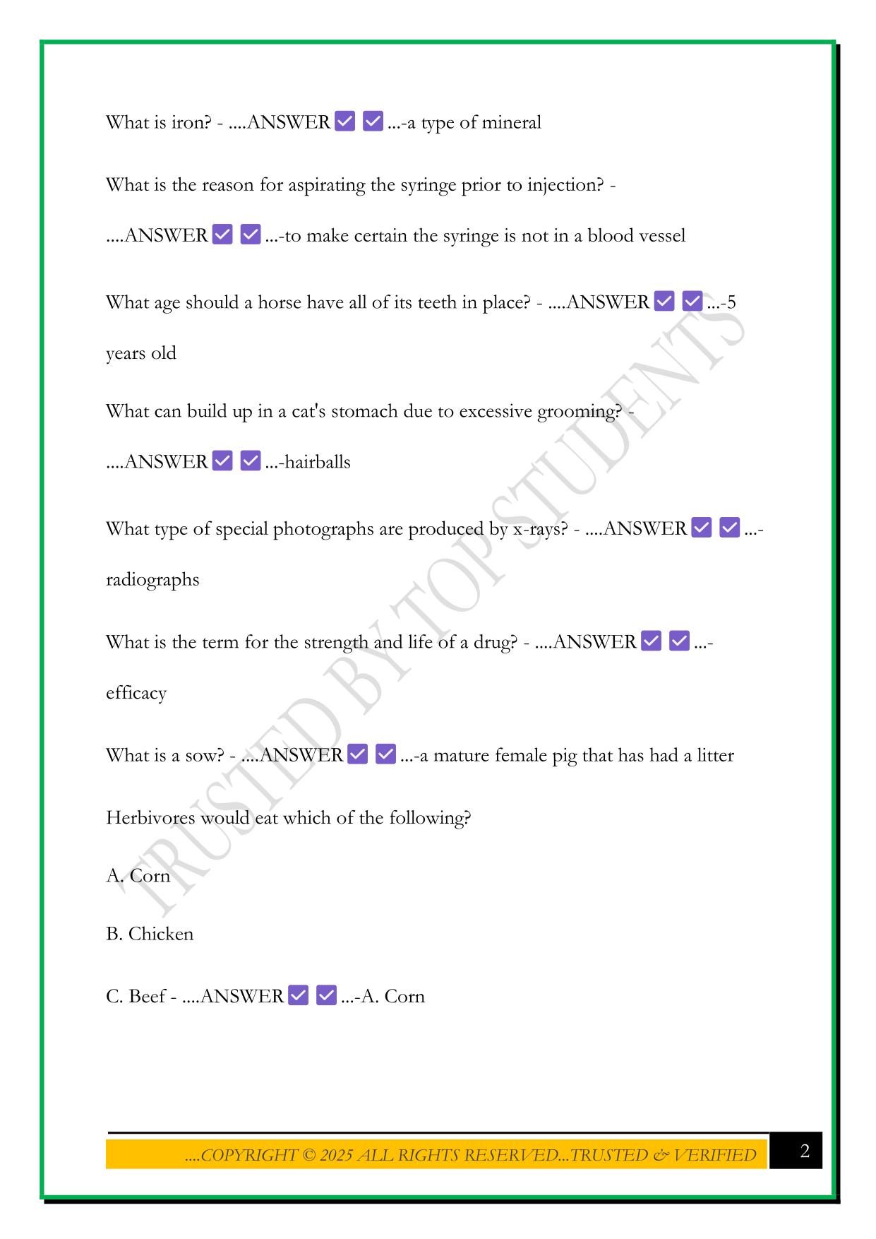 HOSA VET SCIENCE PRACTICE TEST 2025 QUESTIONS AND ANSWERS