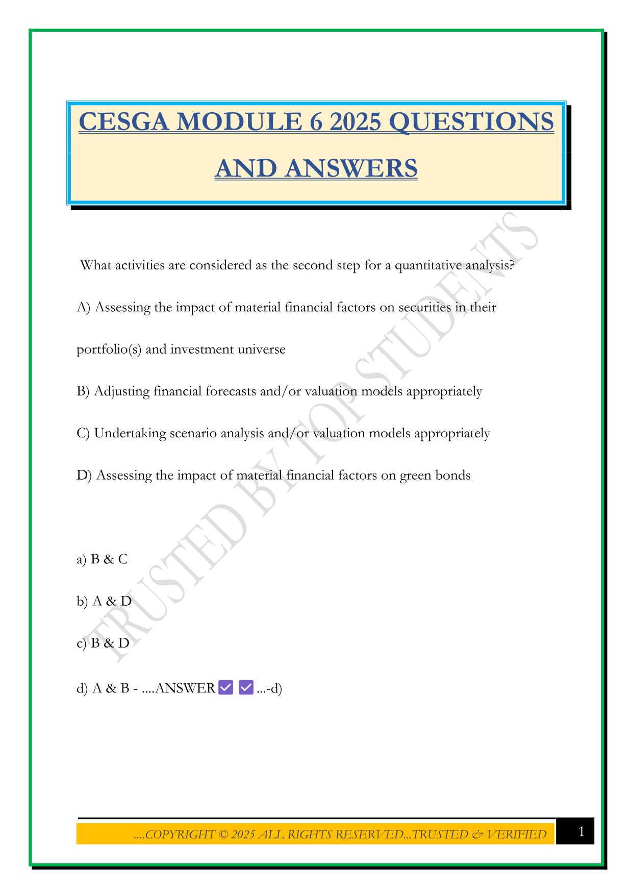 CESGA MODULE 6 2025 QUESTIONS AND ANSWERS