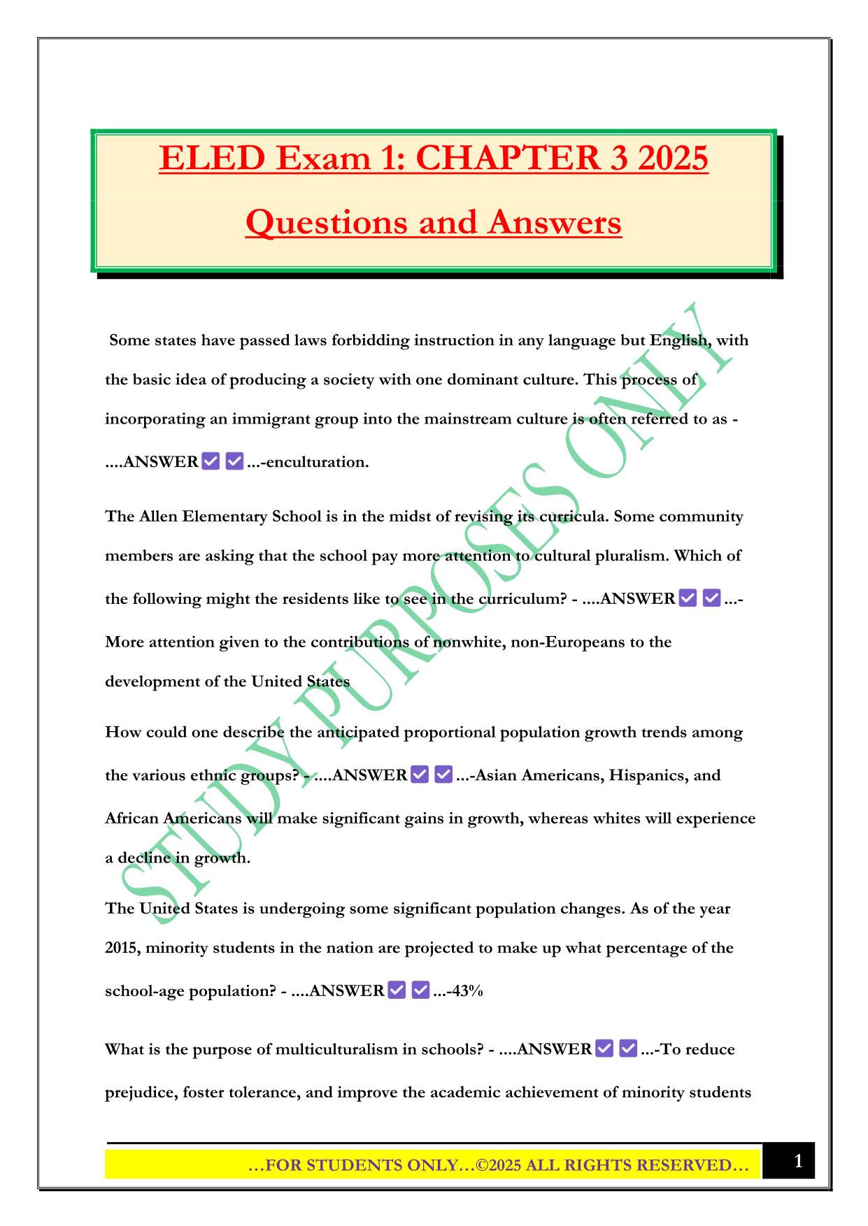 ELED Exam 1: CHAPTER 3 2025 Questions and Answers