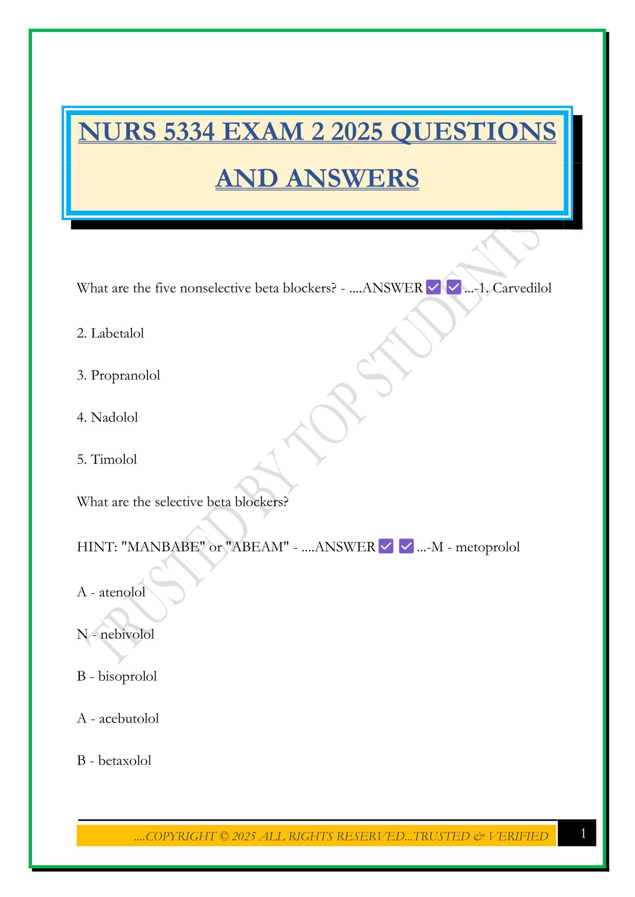 NURS 5334 EXAM 2 2025 QUESTIONS AND ANSWERS