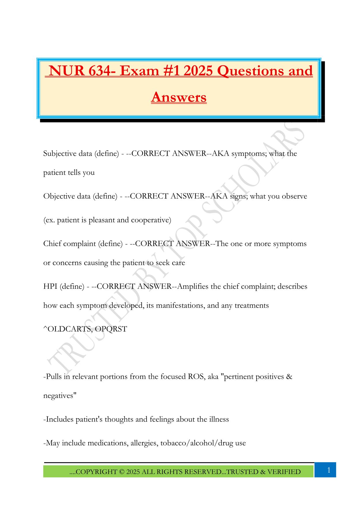 NUR 634- Exam #1 2025 Questions and Answers