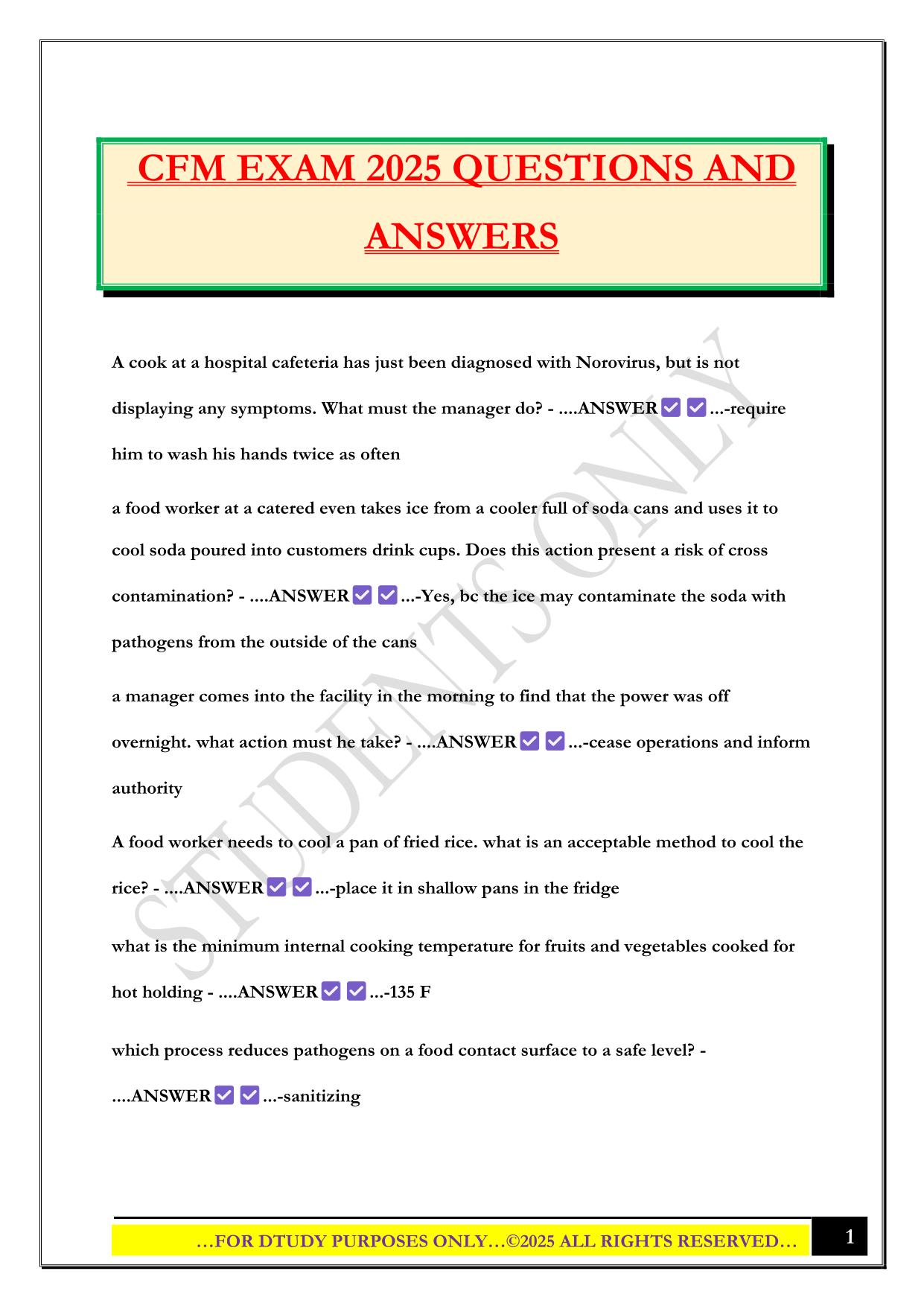 CFM EXAM 2025 QUESTIONS AND ANSWERS