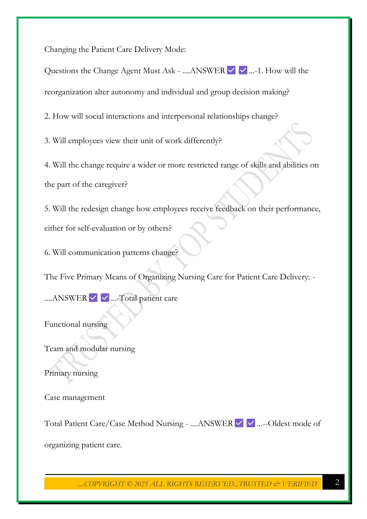 LEADERSHIP AND MANAGEMENT EXAM 4 2025 QUESTIONS AND ANSWERS
