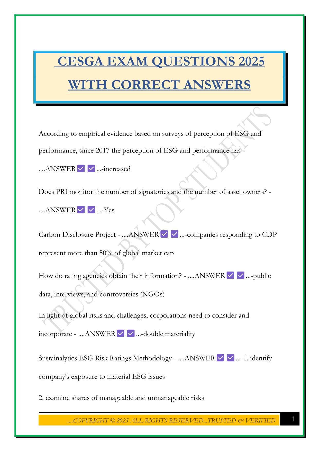 CESGA EXAM QUESTIONS 2025 WITH CORRECT ANSWERS