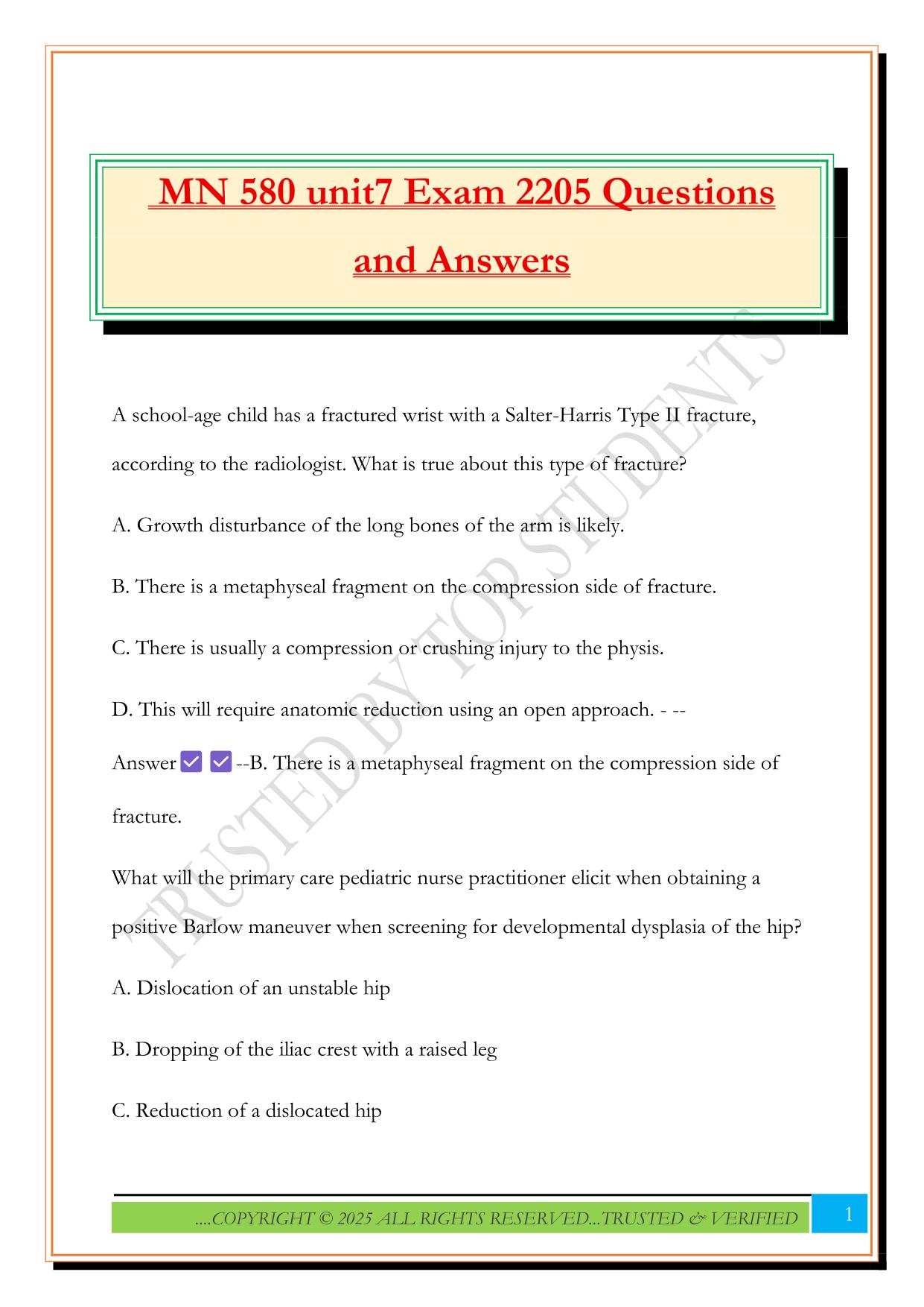 MN 580 unit7 Exam 2205 Questions and Answers