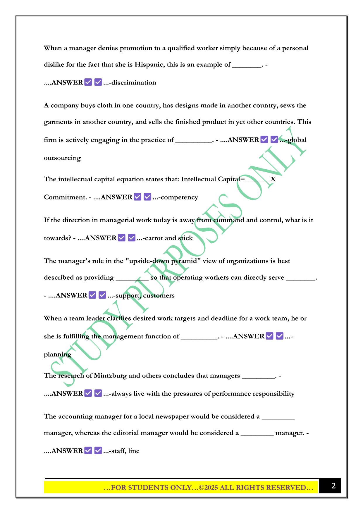 BMGT Test 1 2025 Questions and Answers