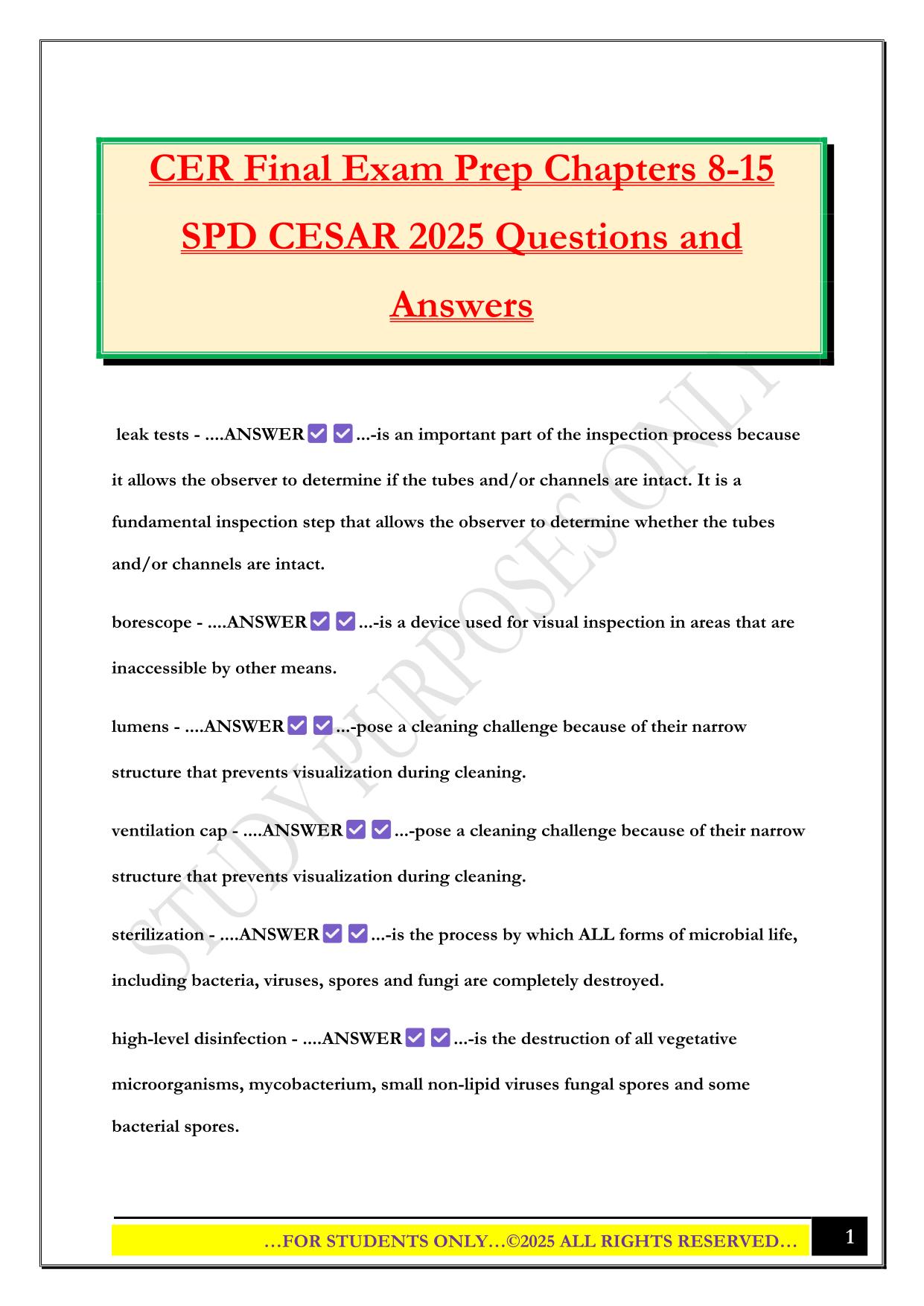 CER Final Exam Prep Chapters 8-15 SPD CESAR 2025 Questions and Answers