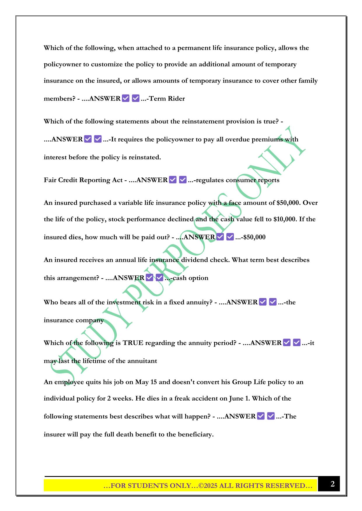 Montana Life Review 2 2025 Questions and Answers
