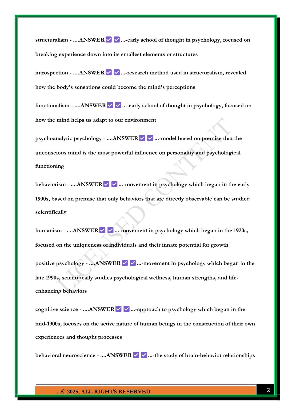 IUPUI PSY-B 110 EXAM 2025 QUESTIONS AND ANSWERS