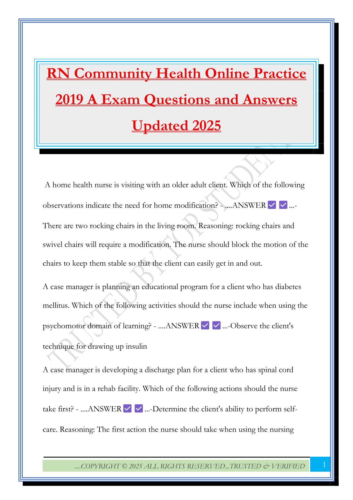 RN Community Health Online Practice 2019 A Exam Questions and Answers Updated 2025