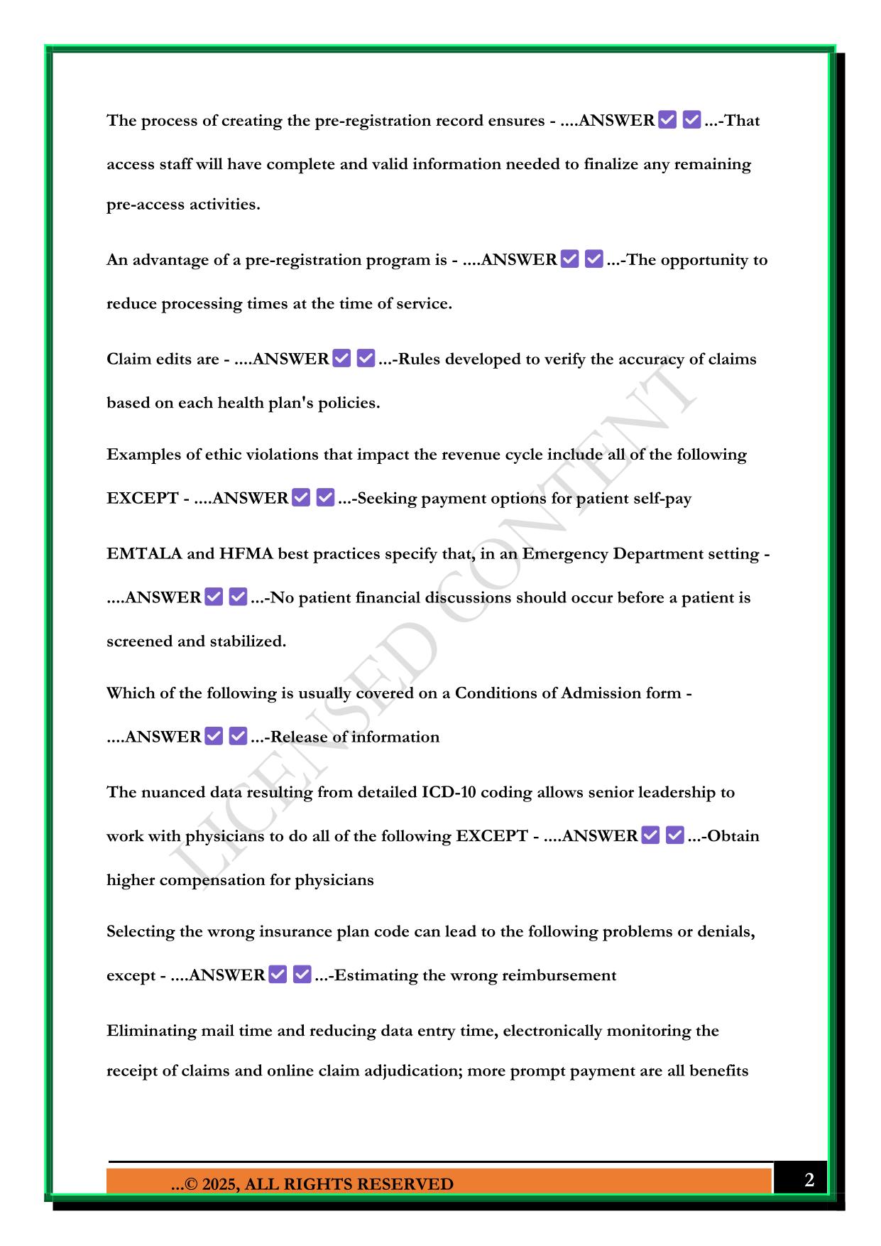 CERTIFIED REVENUE CYCLE REPRESENTATIVE (CRCR) EXAM 2025 QUESTIONS AND ANSWERS