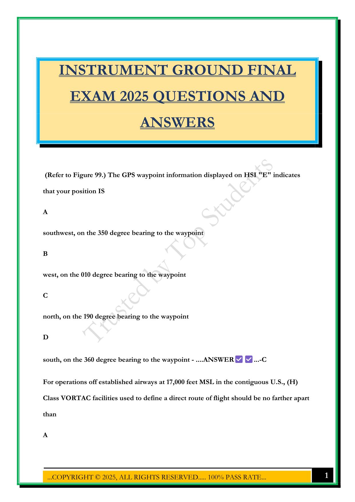 INSTRUMENT GROUND FINAL EXAM 2025 QUESTIONS AND ANSWERS
