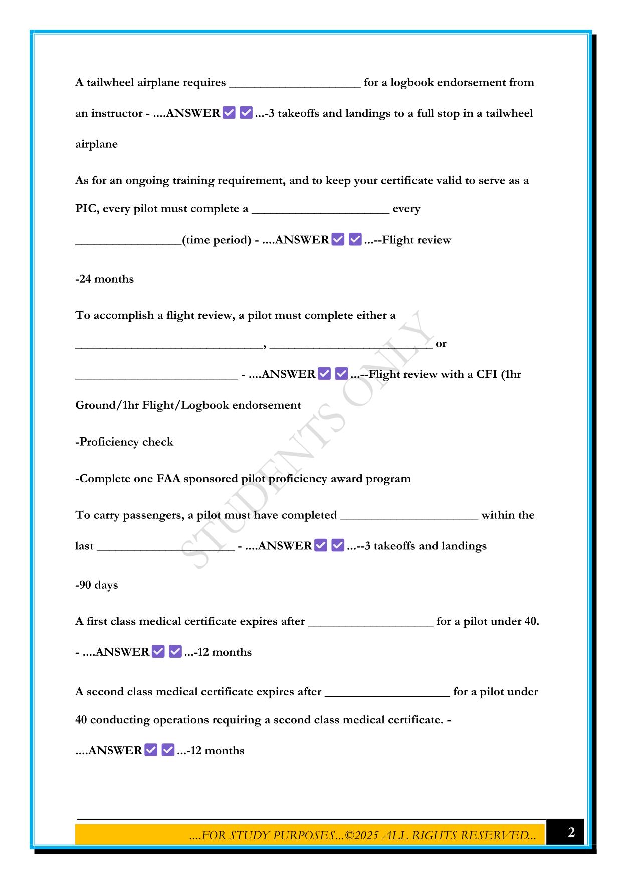 AVN 161 PRIVATE PILOT GROUND- FINAL EXAM STUDY GUIDE 2025 QUESTIONS AND ANSWERS