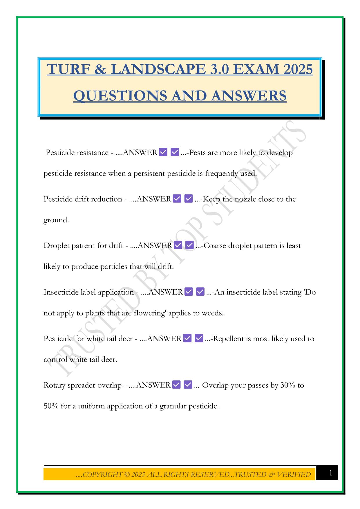 TURF & LANDSCAPE 3.0 EXAM 2025 QUESTIONS AND ANSWERS