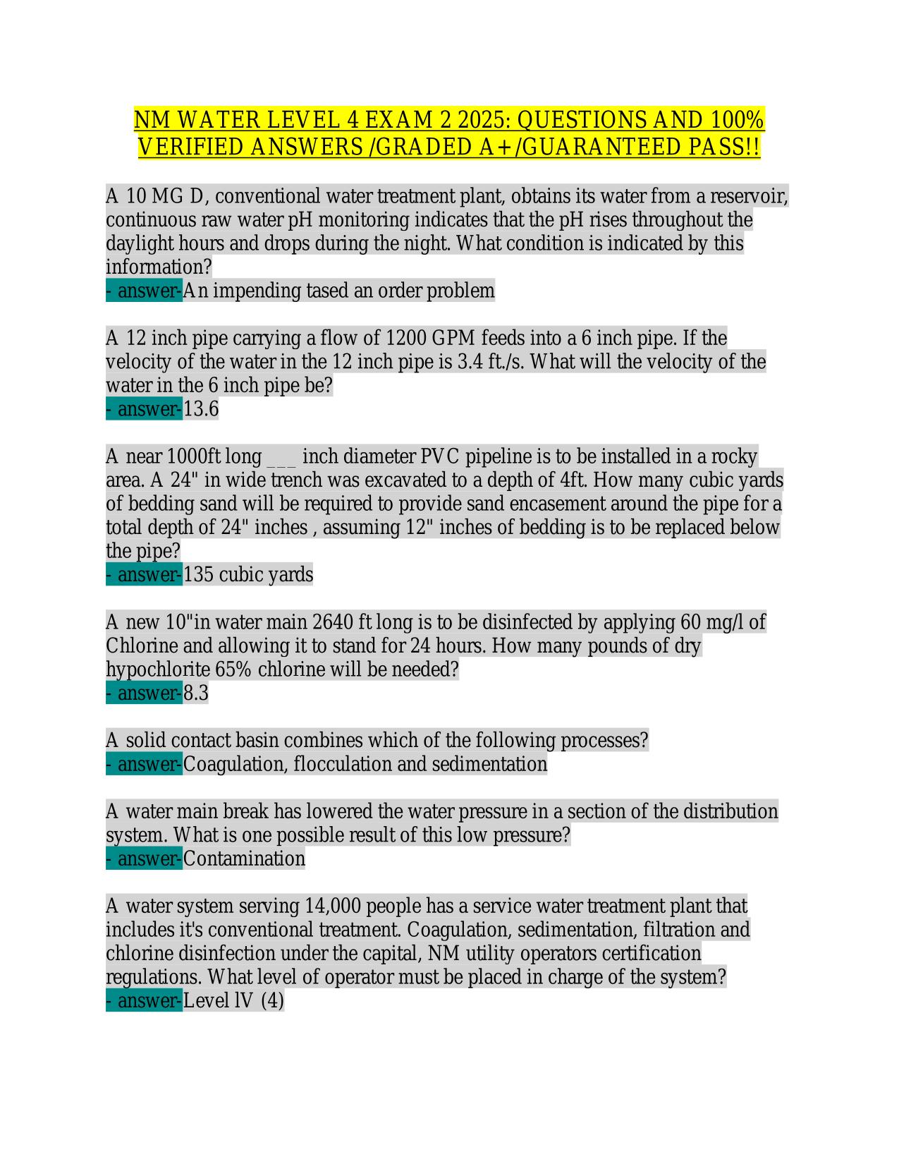 NM WATER LEVEL 4 EXAM 2 2025: QUESTIONS AND 100% VERIFIED ANSWERS /GRADED A+ /GUARANTEED PASS!!