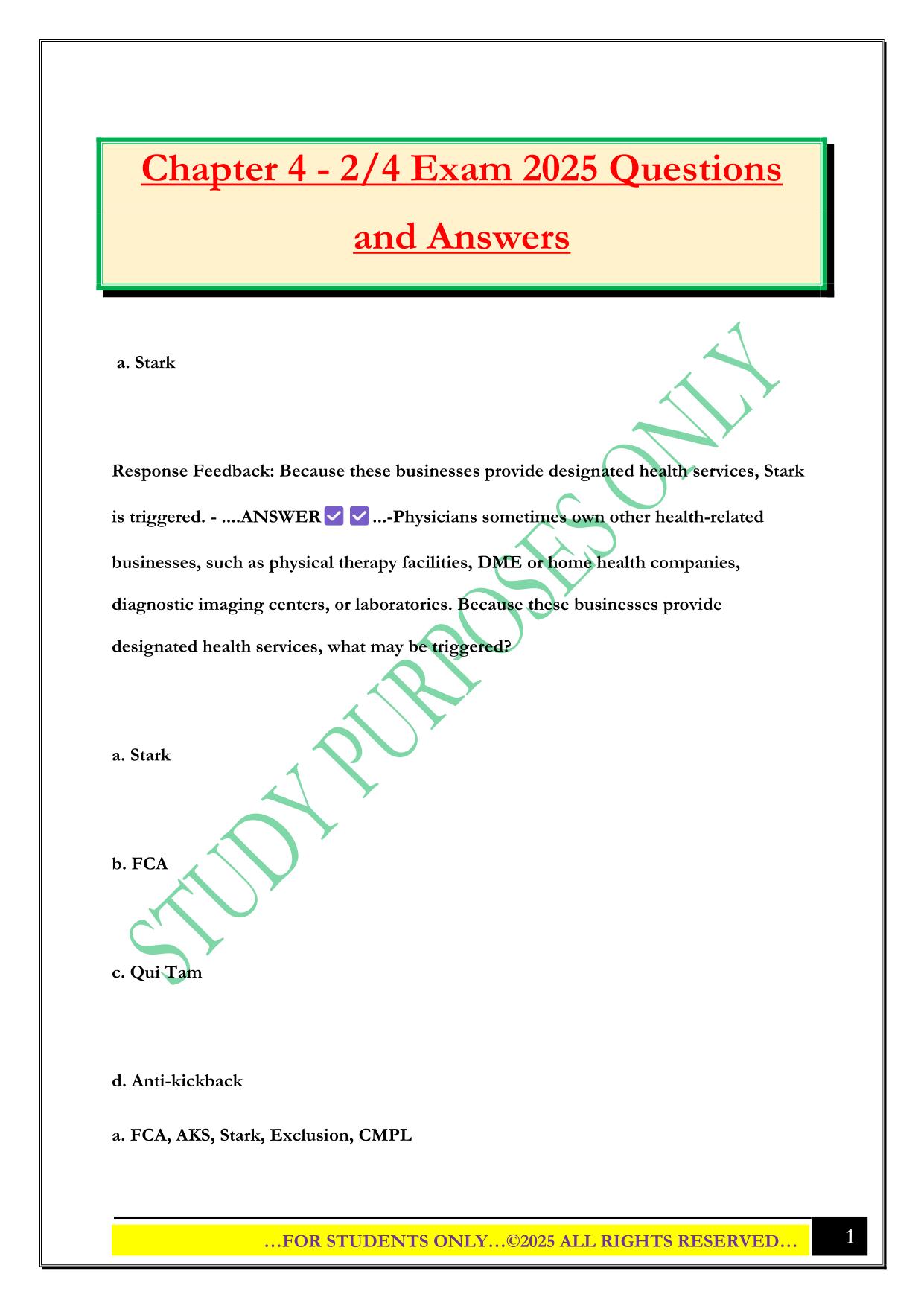 Chapter 4 - 2/4 Exam 2025 Questions and Answers