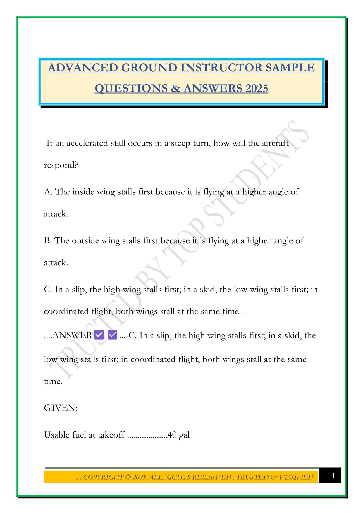 ADVANCED GROUND INSTRUCTOR SAMPLE QUESTIONS & ANSWERS 2025