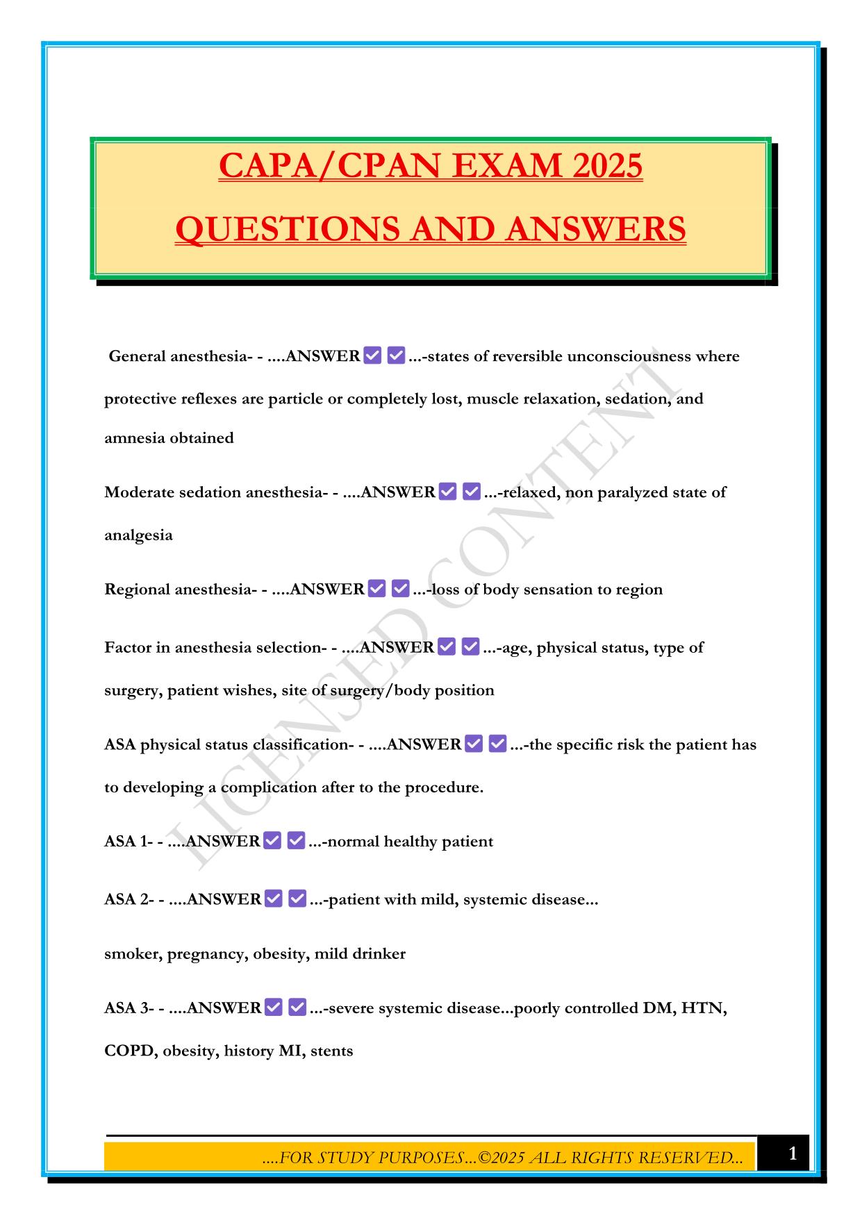CAPA/CPAN EXAM 2025 QUESTIONS AND ANSWERS