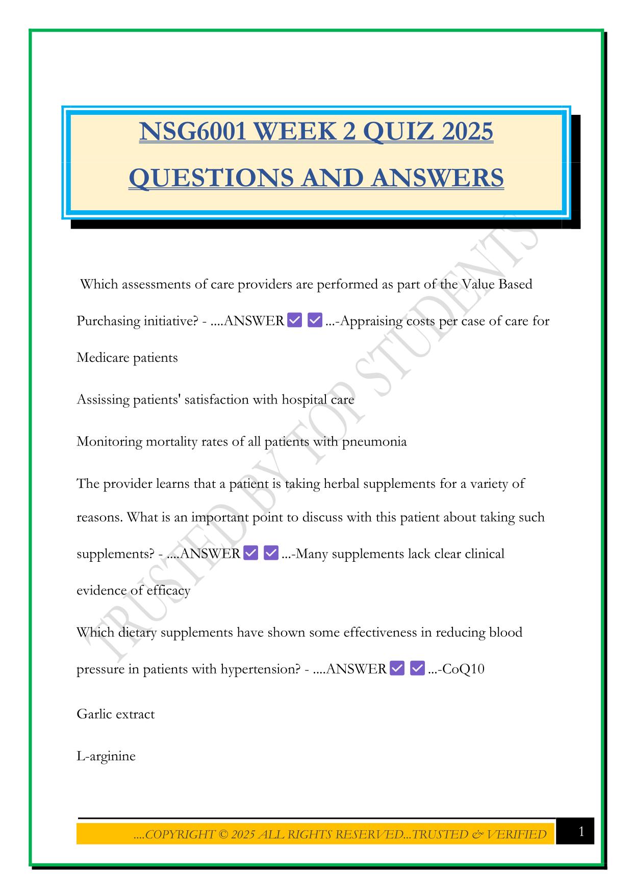 NSG6001 WEEK 2 QUIZ 2025 QUESTIONS AND ANSWERS