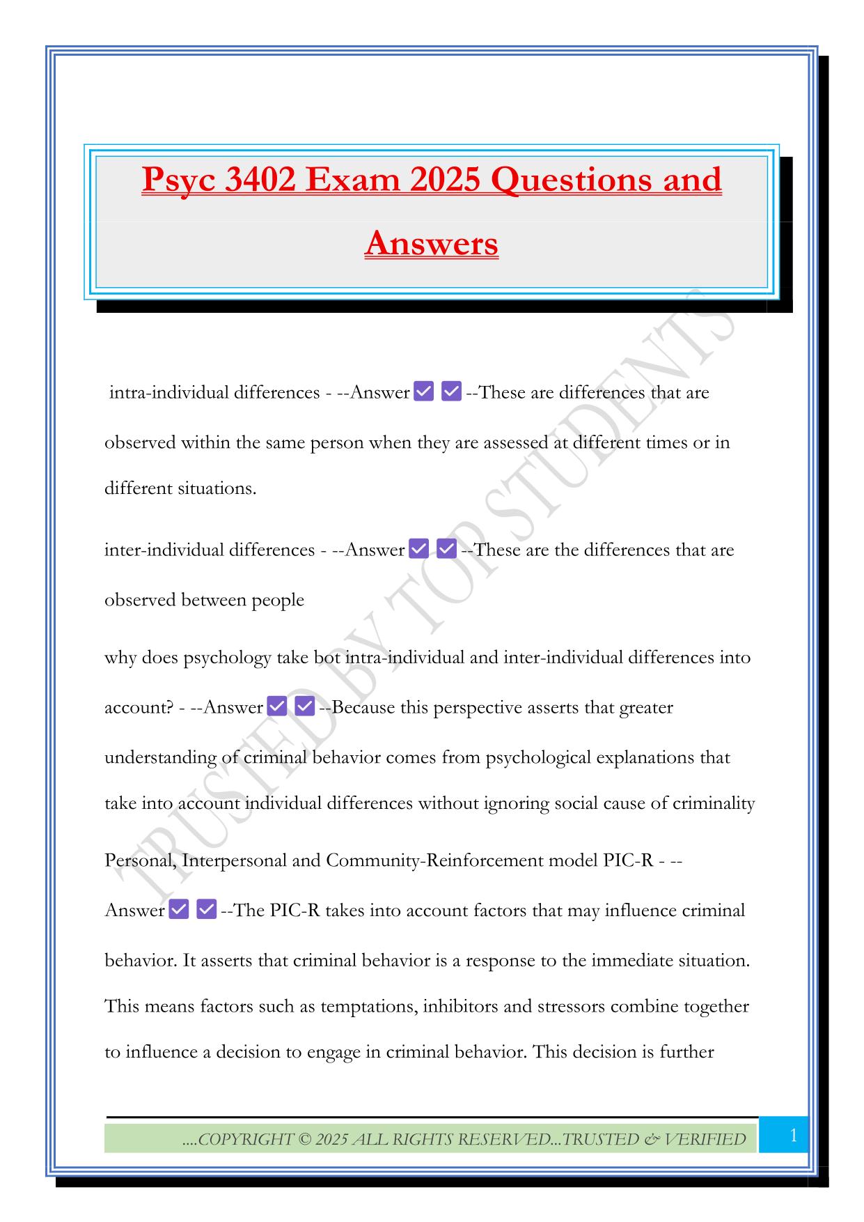 Psyc 3402 Exam 2025 Questions and Answers