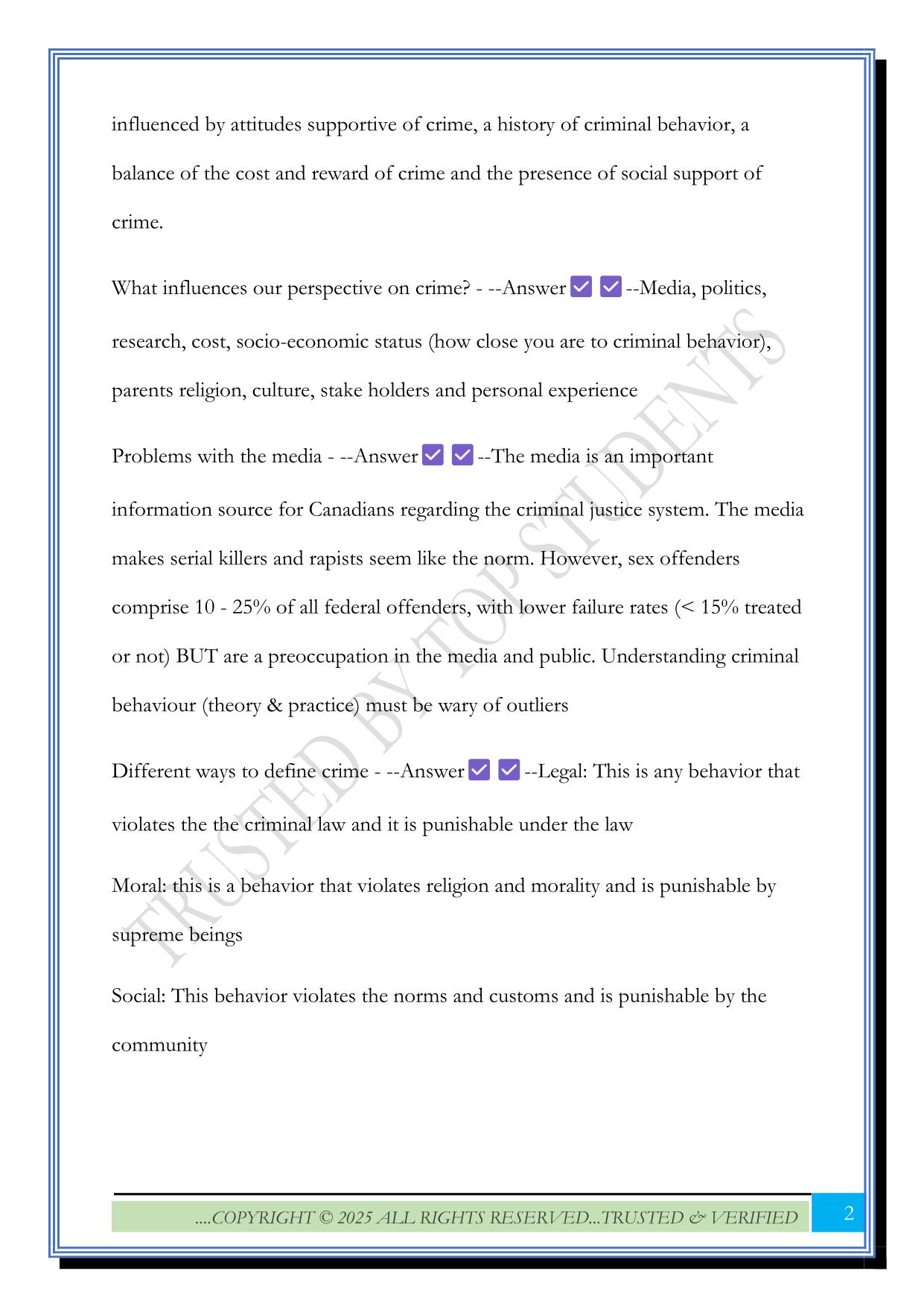 Psyc 3402 Exam 2025 Questions and Answers