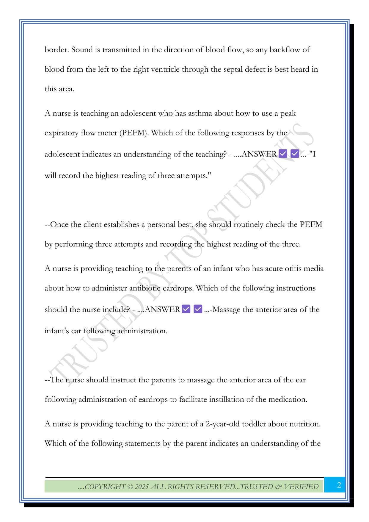 RN Learning System Nursing Care of Children Practice Quiz 2 2025 Questions and Answers