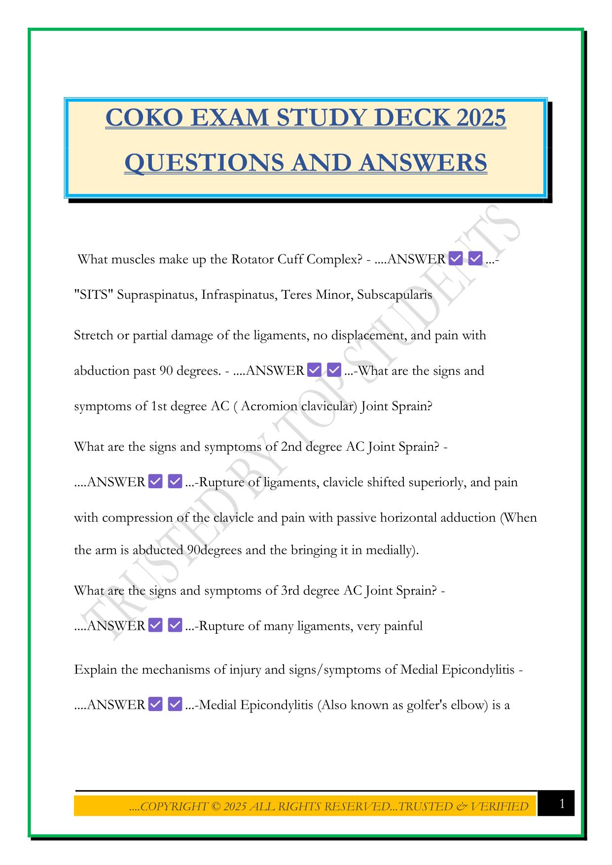 COKO EXAM STUDY DECK 2025 QUESTIONS AND ANSWERS