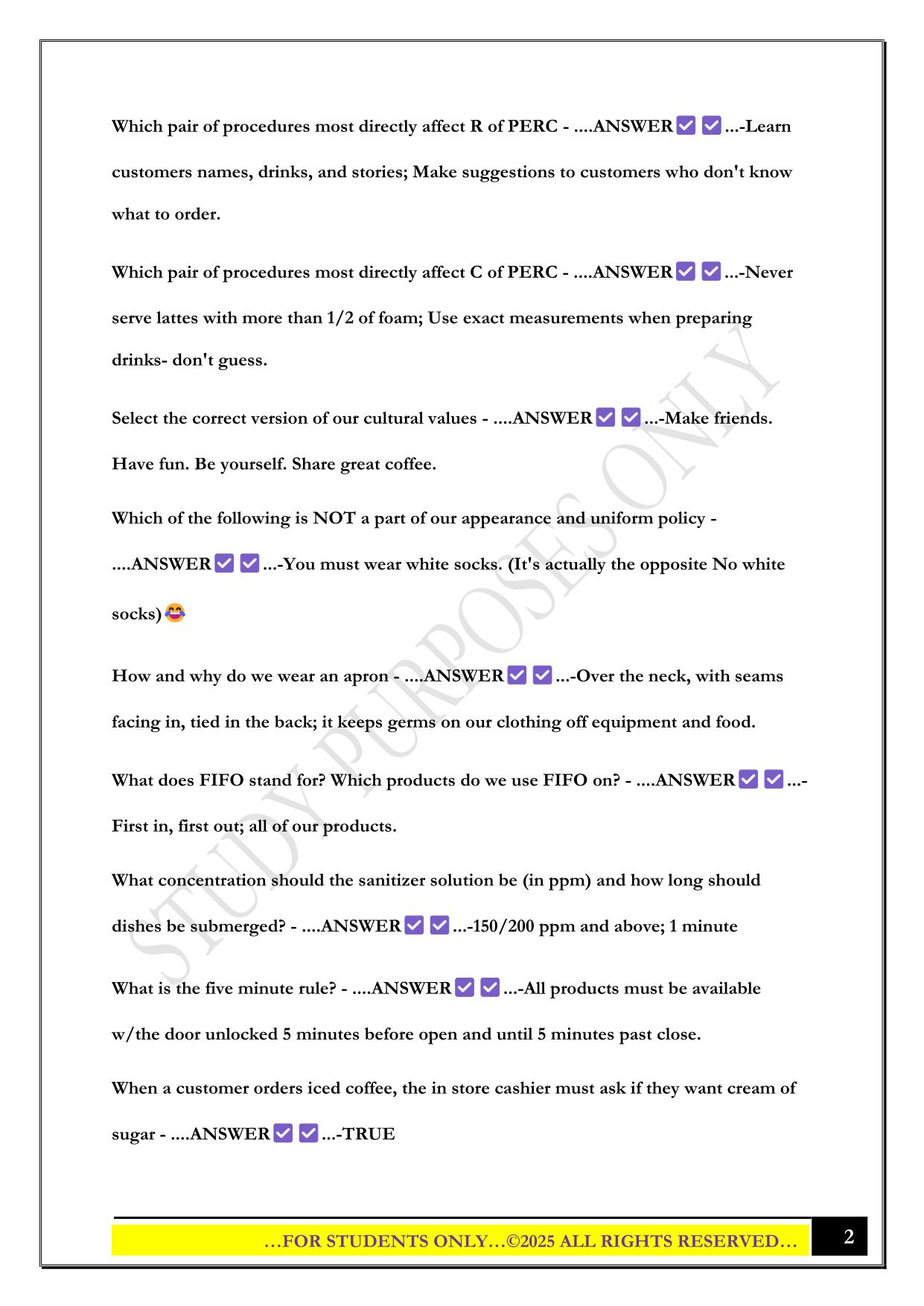 BIGGBY BARISTA TEST 2025 QUESTIONS AND ANSWERS