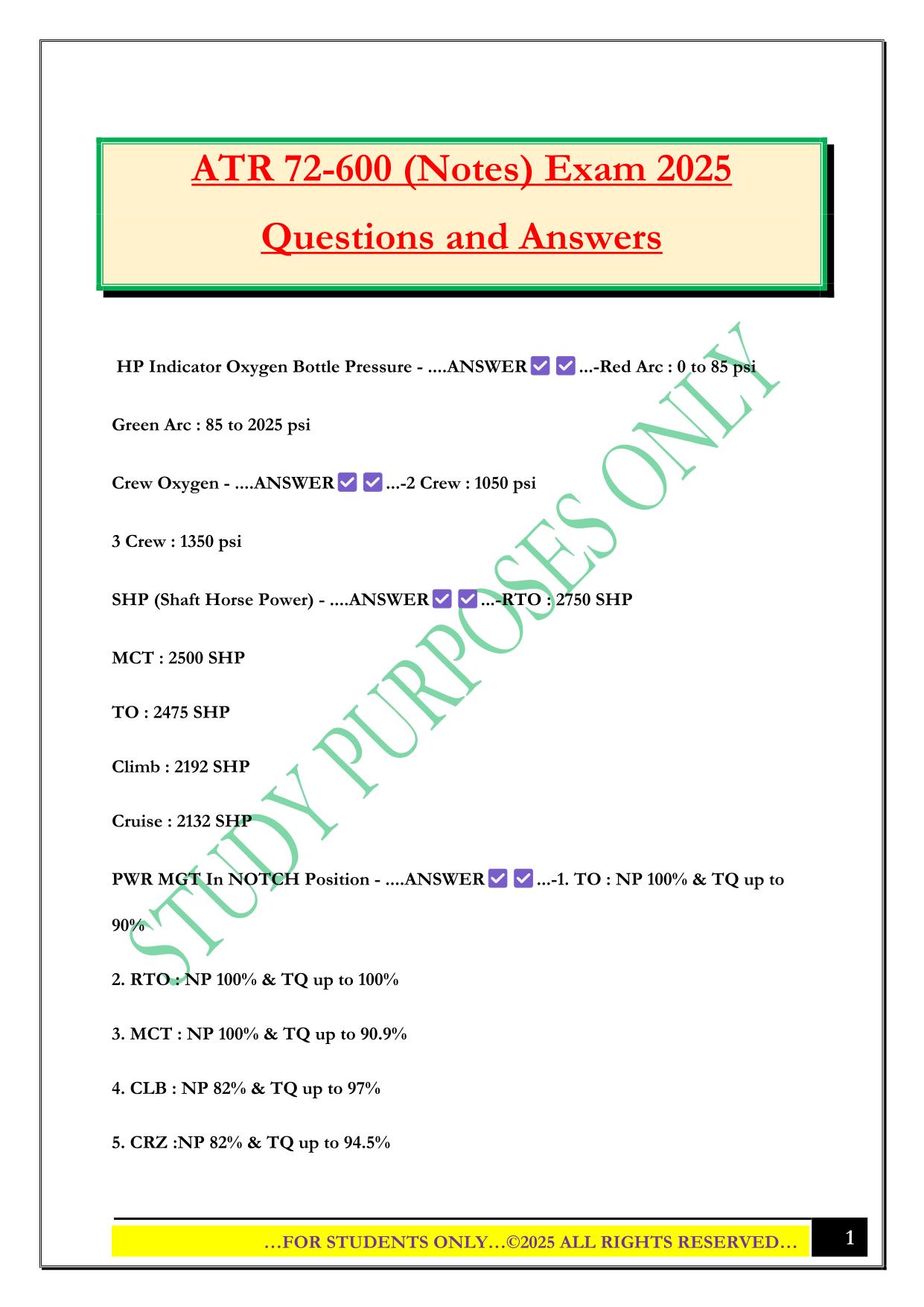 ATR 72-600 (Notes) Exam 2025 Questions and Answers