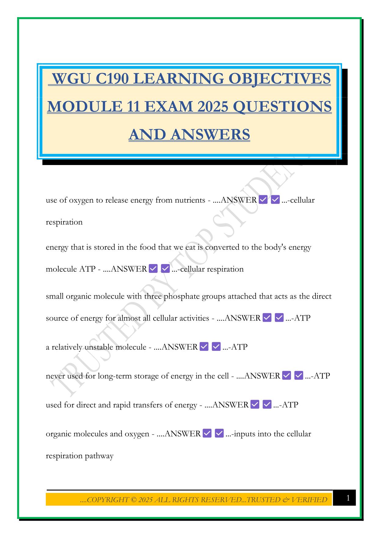 WGU C190 LEARNING OBJECTIVES MODULE 11 EXAM 2025 QUESTIONS AND ANSWERS
