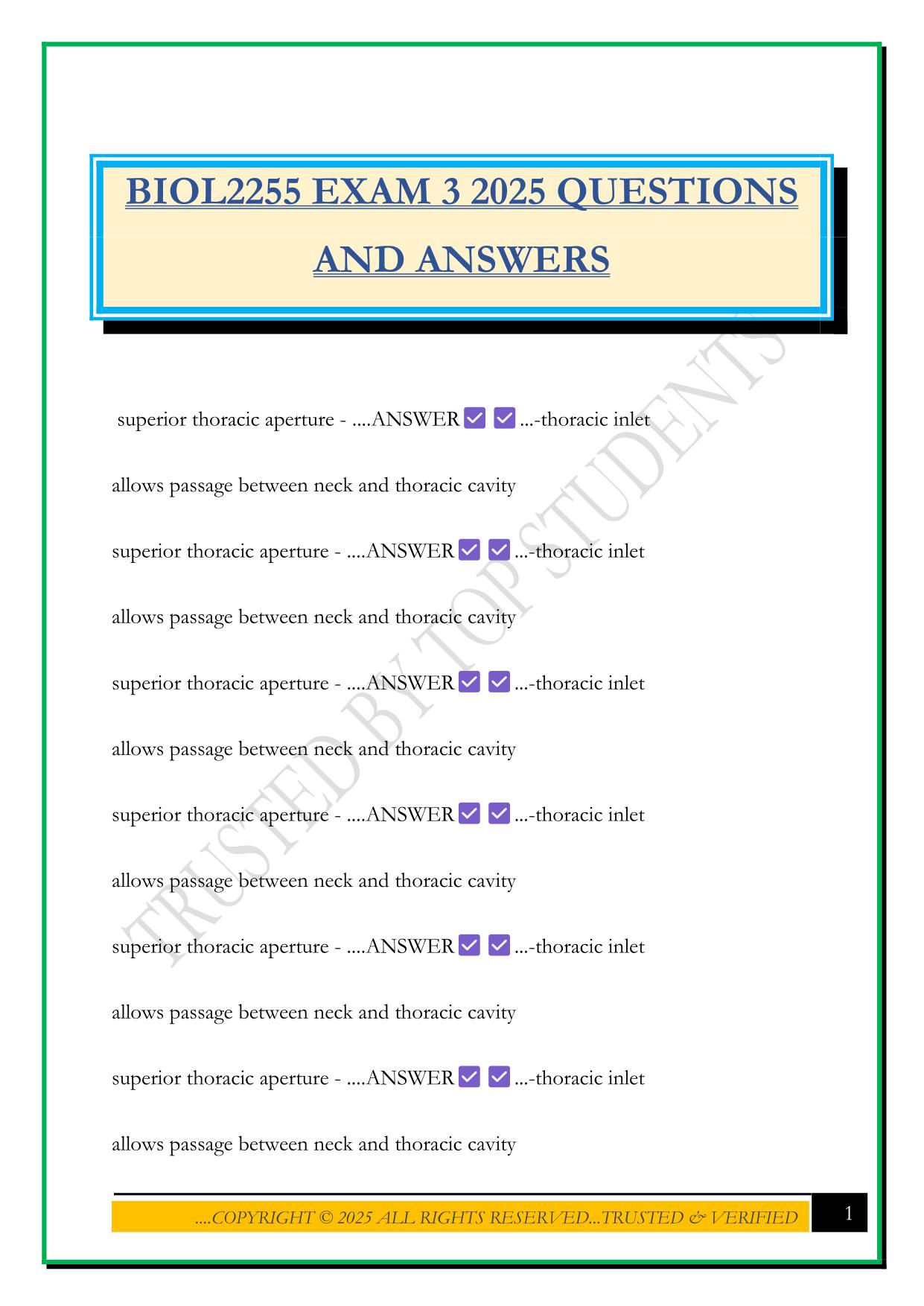 BIOL2255 EXAM 3 2025 QUESTIONS AND ANSWERS